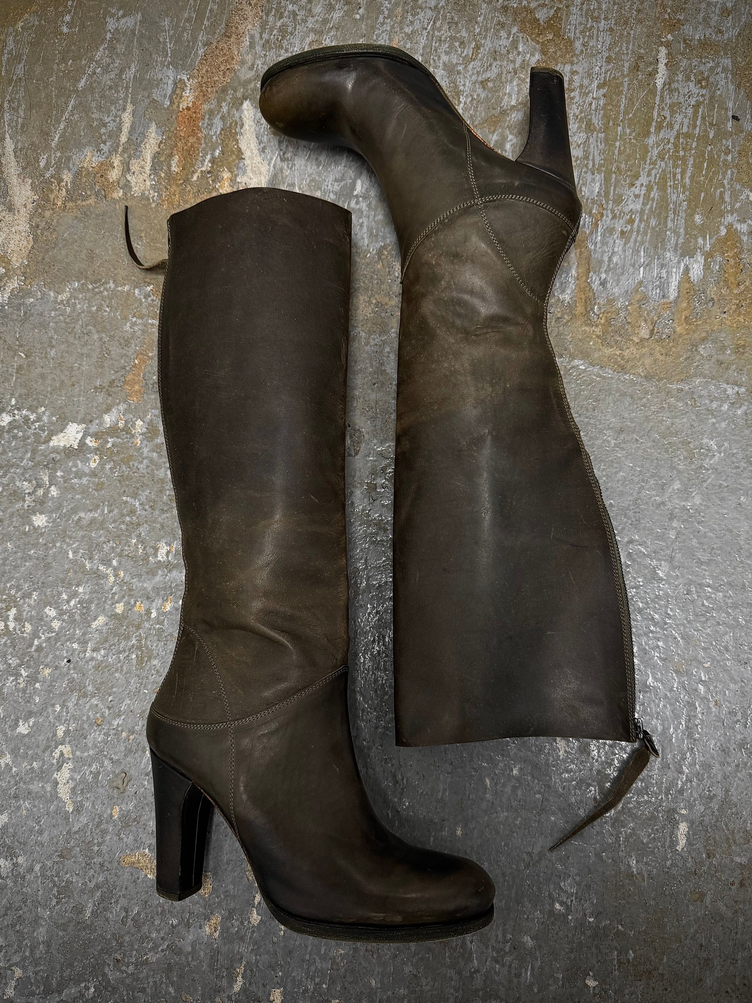 Ma+ Ma+ Ivy Green Tall Back Zip Calf Leather Boots Size US 5 / EU 37 - 1 Thumbnail