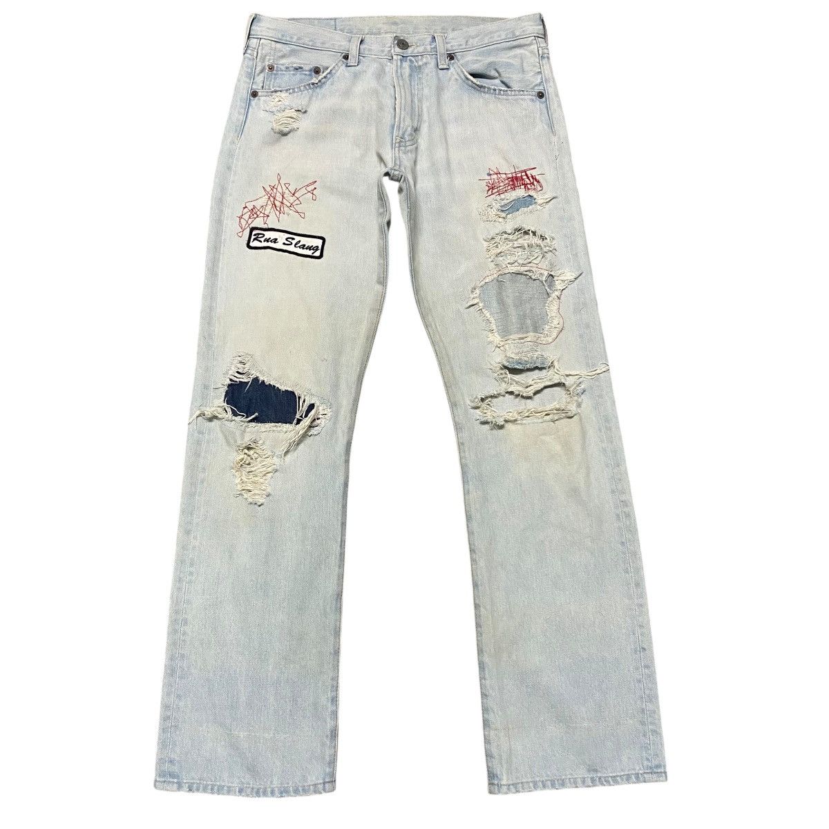 Japanese Brand RNA SLANG Denim Distressed Patchwork Jeans Size US 30 / EU 46 - 1 Thumbnail