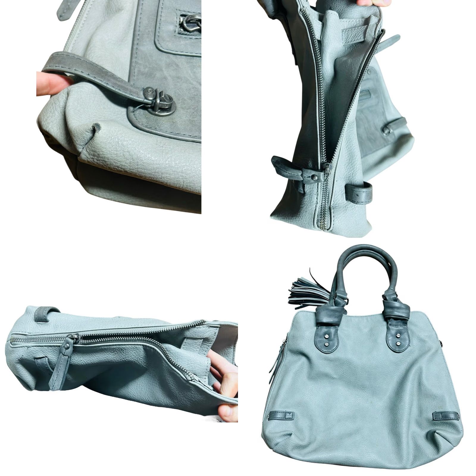 Steve Madden Steve Madden Women's Gray Leather Large Purse Shoulder Handbag Tote Tassel Read Size ONE SIZE - 9 Thumbnail