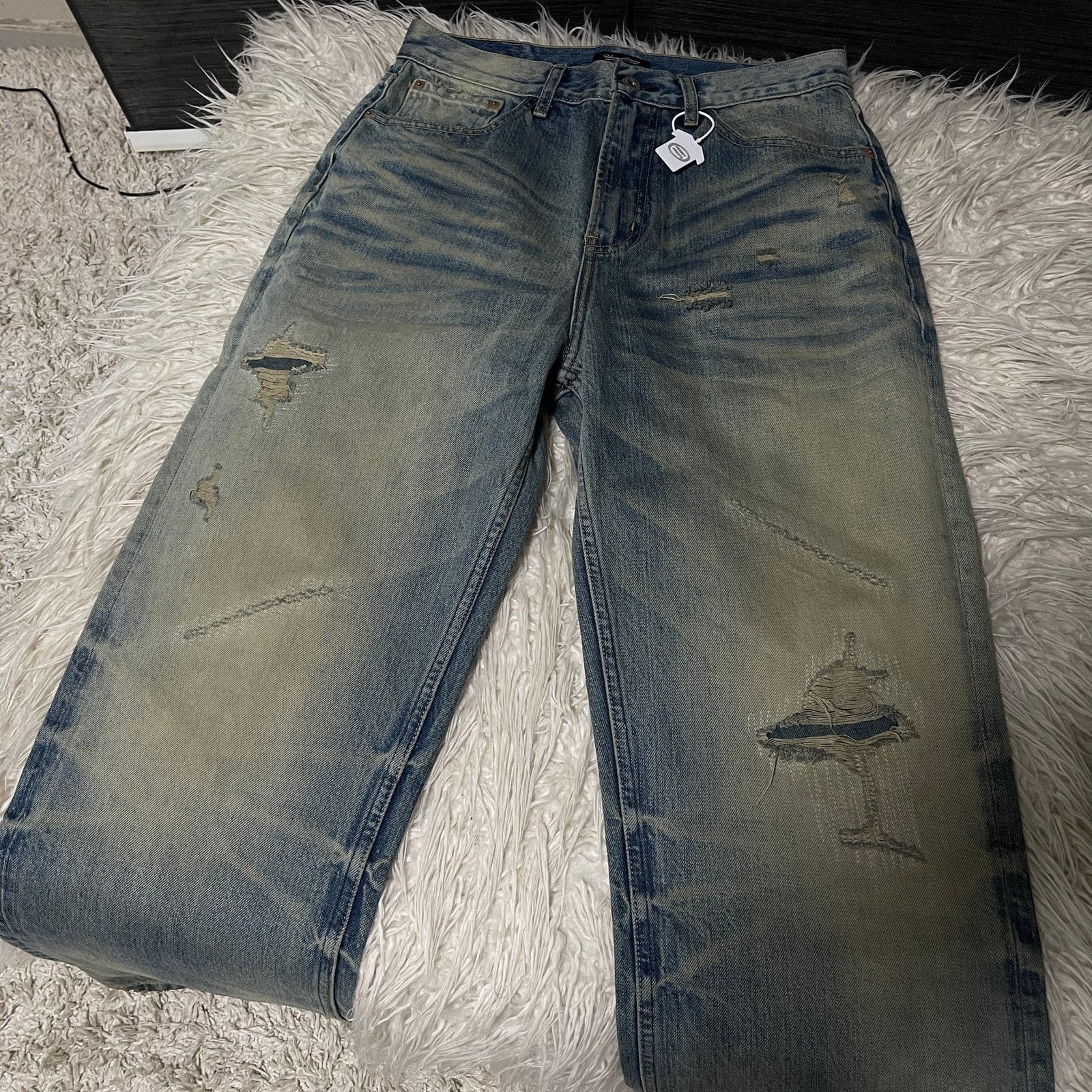 If Six Was Nine × Japanese Brand × Vintage Vintage Faded Wash Distressed Wideleg Baggy Denim Jeans Blue Size US 31 - 12 Thumbnail