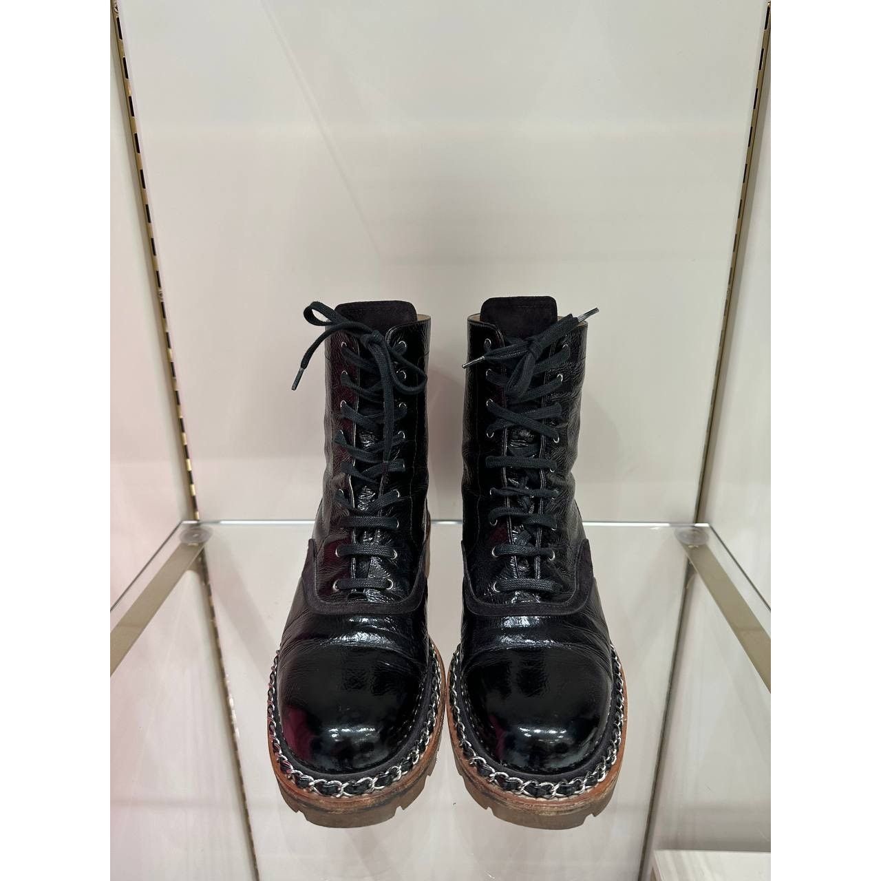 Chanel Chanel 2015 Brown Patent Leather Ankle Combat Boots Sz.38 Size US 7 / IT 37 - 3 Thumbnail