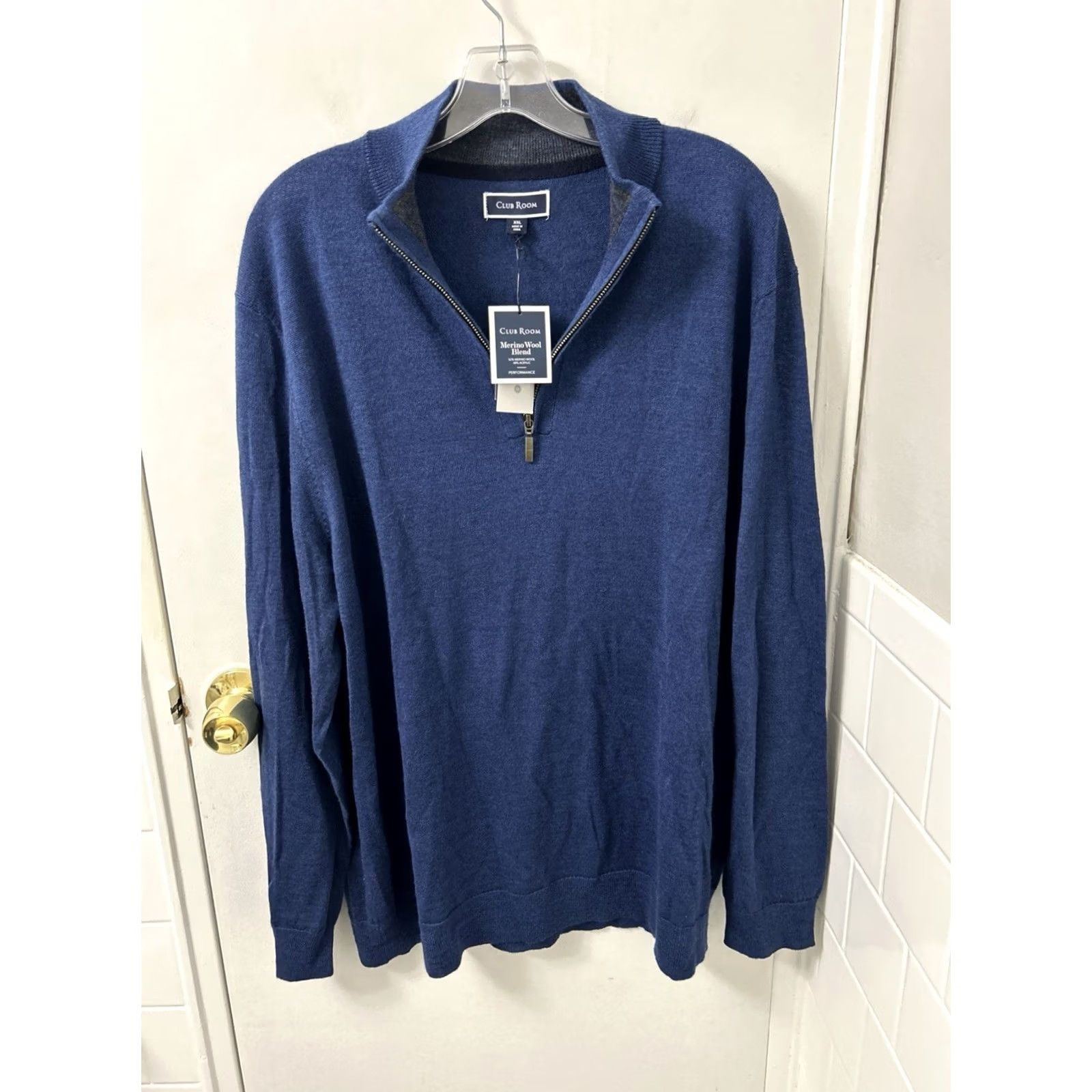 Club Room Club Room 2XL Blue Merino Wool Blend Sweater Long Sleeve Mock Neck Zip Mens NWT Size US XXL / EU 58 / 5 - 2 Thumbnail