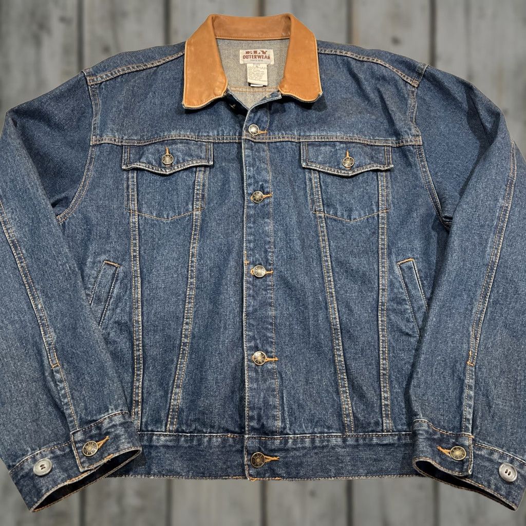 Vintage Ely Outerwear Blue Jean Jacket Men’s XL Chore Western Denim Cotton Collar Leather Biker 80s Cowboy Rancher Coat Jacket Men Size US 36 / EU 52 - 1 Thumbnail