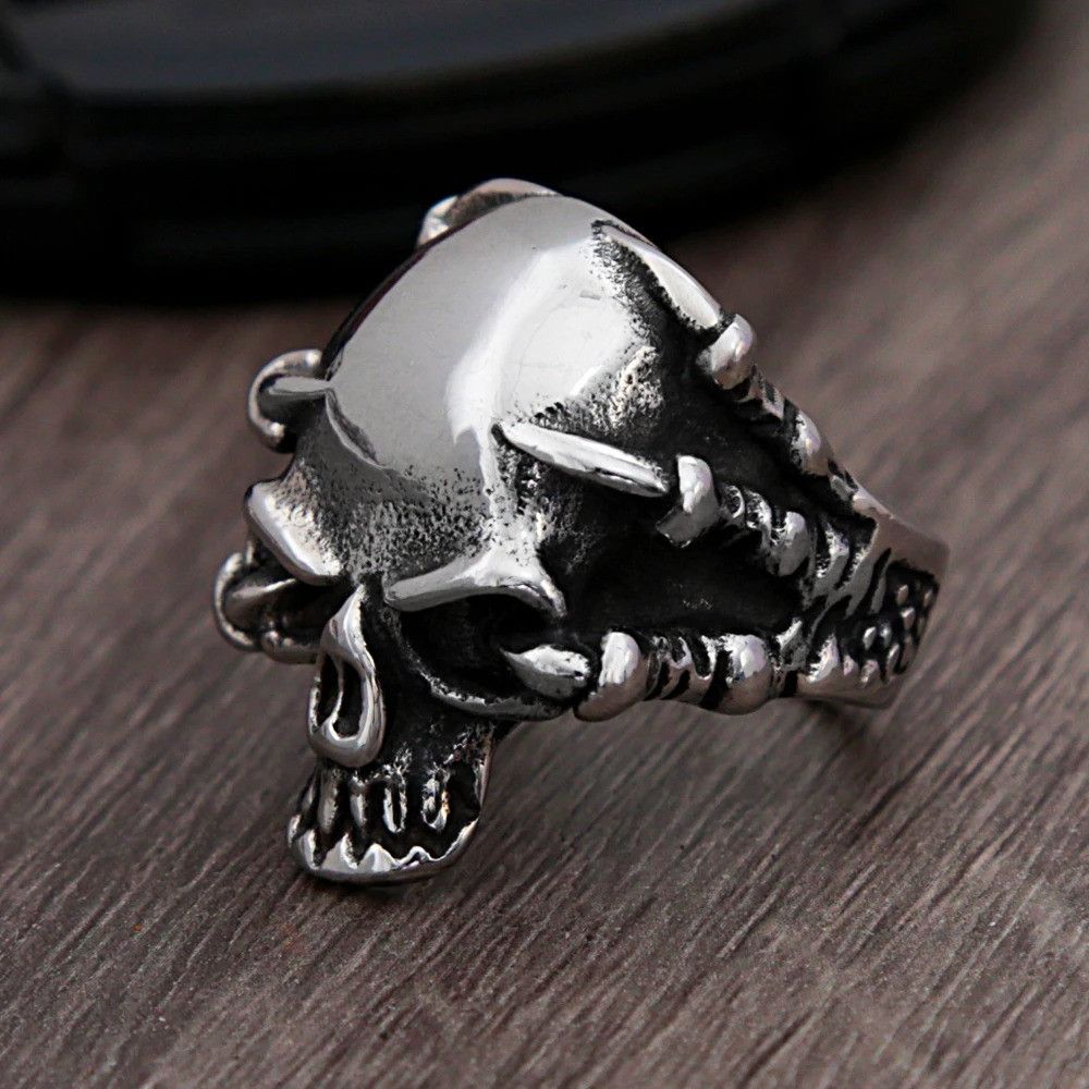 Vintage Gothic Dragon Claw Skull Ring Size ONE SIZE - 4 Thumbnail