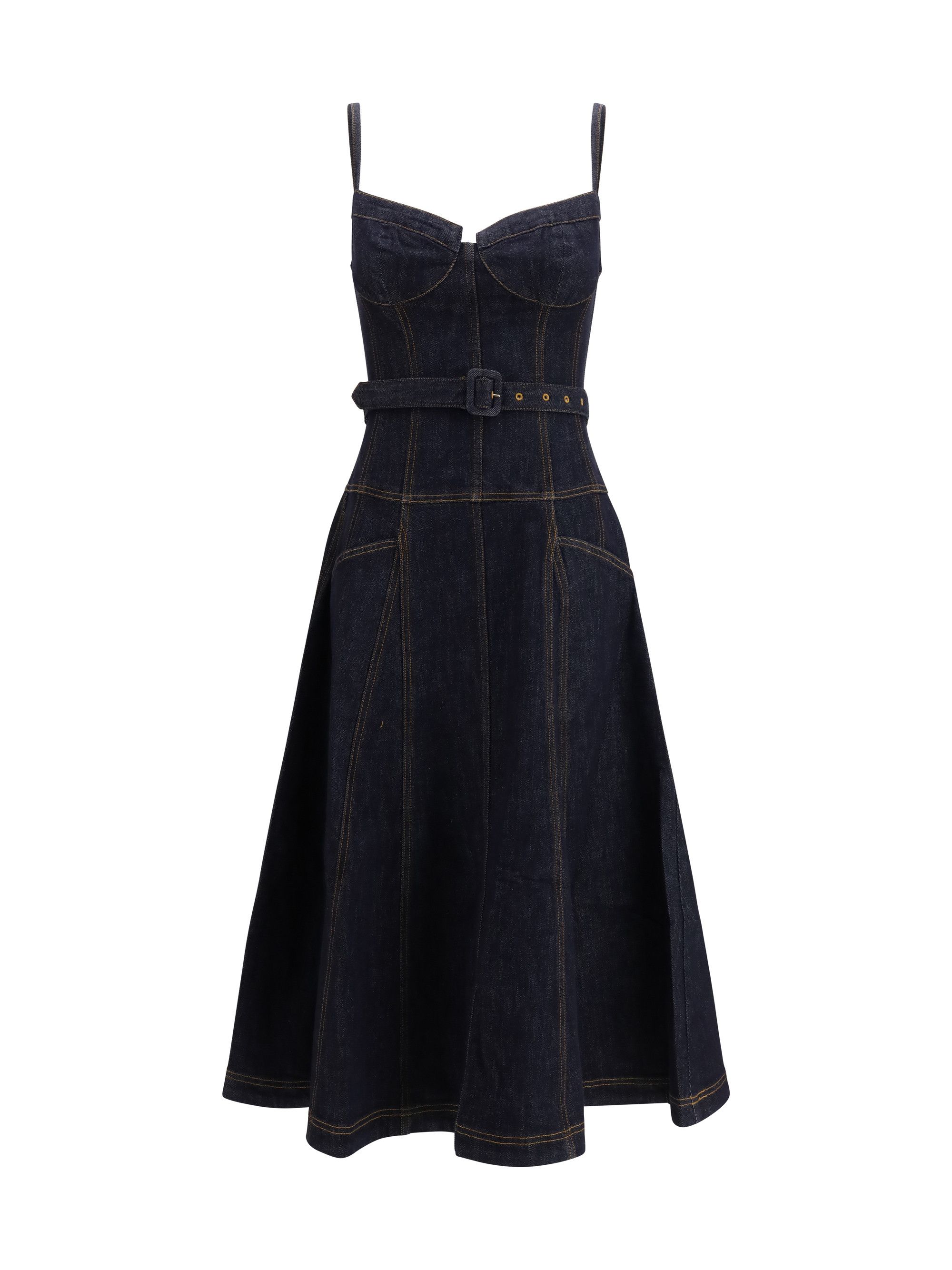 Self-Portrait Denim flared midi Dress Size S / US 4 / IT 40 - 1 Thumbnail