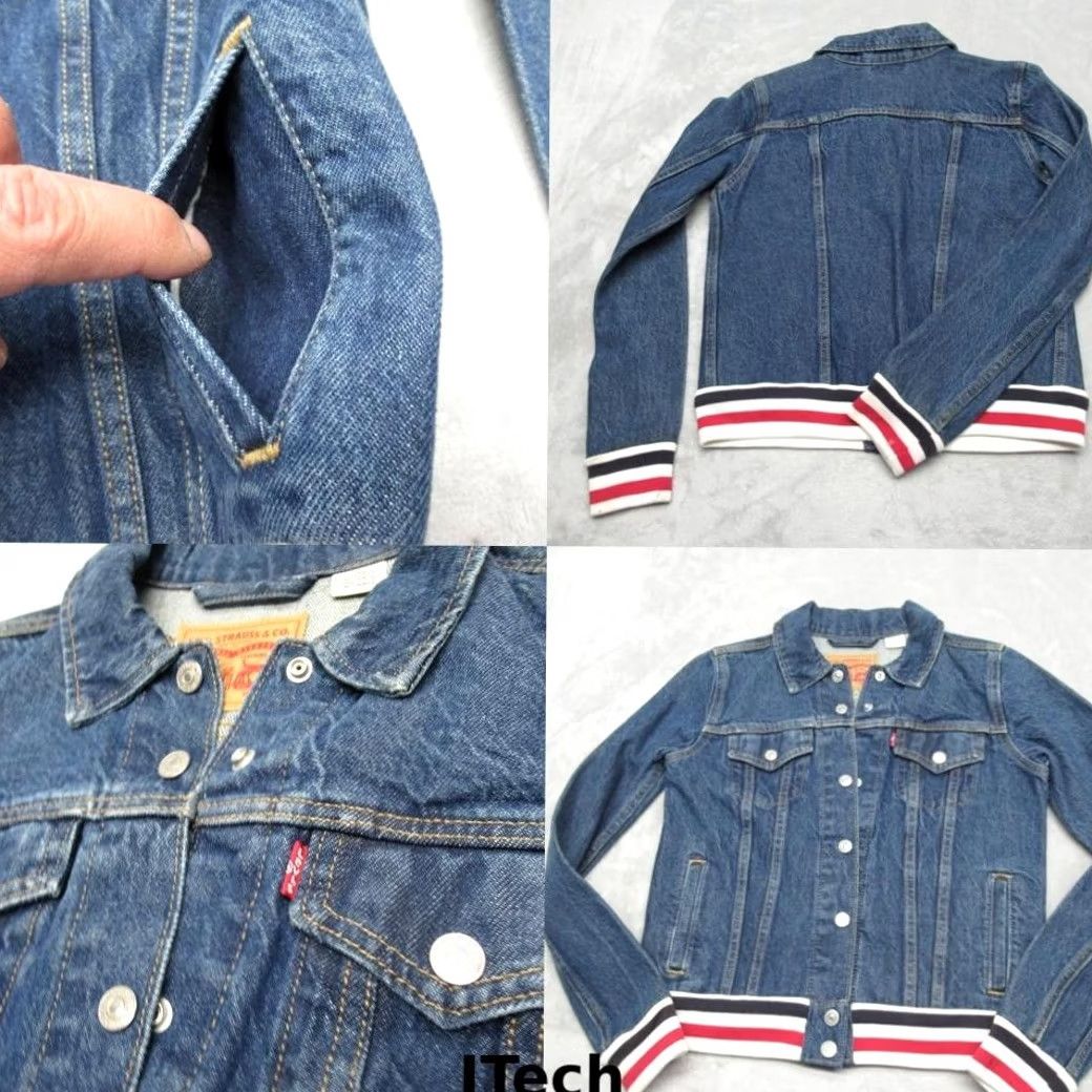 Levi's Levis Denim Trucker Jacket Womens Small Blue Ribbed Trims Button Front Varsity Size S / US 4 / IT 40 - 2 Thumbnail