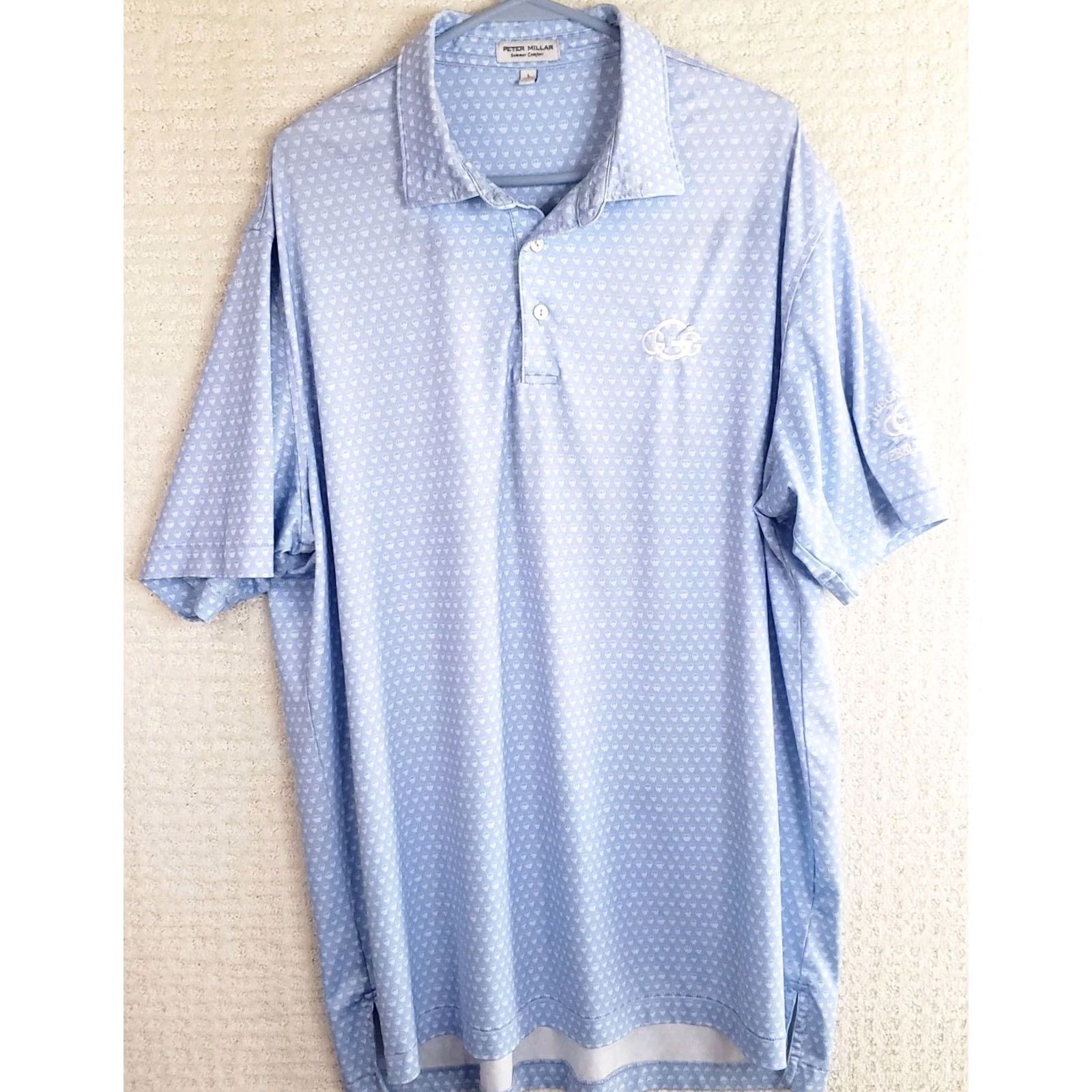 Peter Millar Peter Millar Summer Comfort Polo Mens L Blue Skulls Geometric Breathable Lightweight Stretch Golf Shirt Size US L / EU 52-54 / 3 - 2 Thumbnail