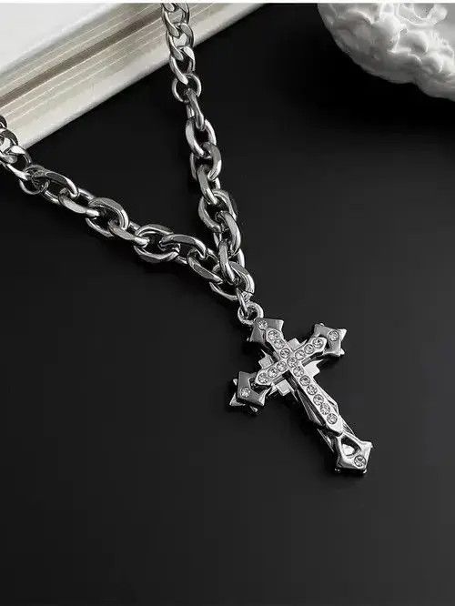 Jewelry Retro Punk Stainless Steel Cross Rhinestone Pendant Size ONE SIZE - 4 Thumbnail