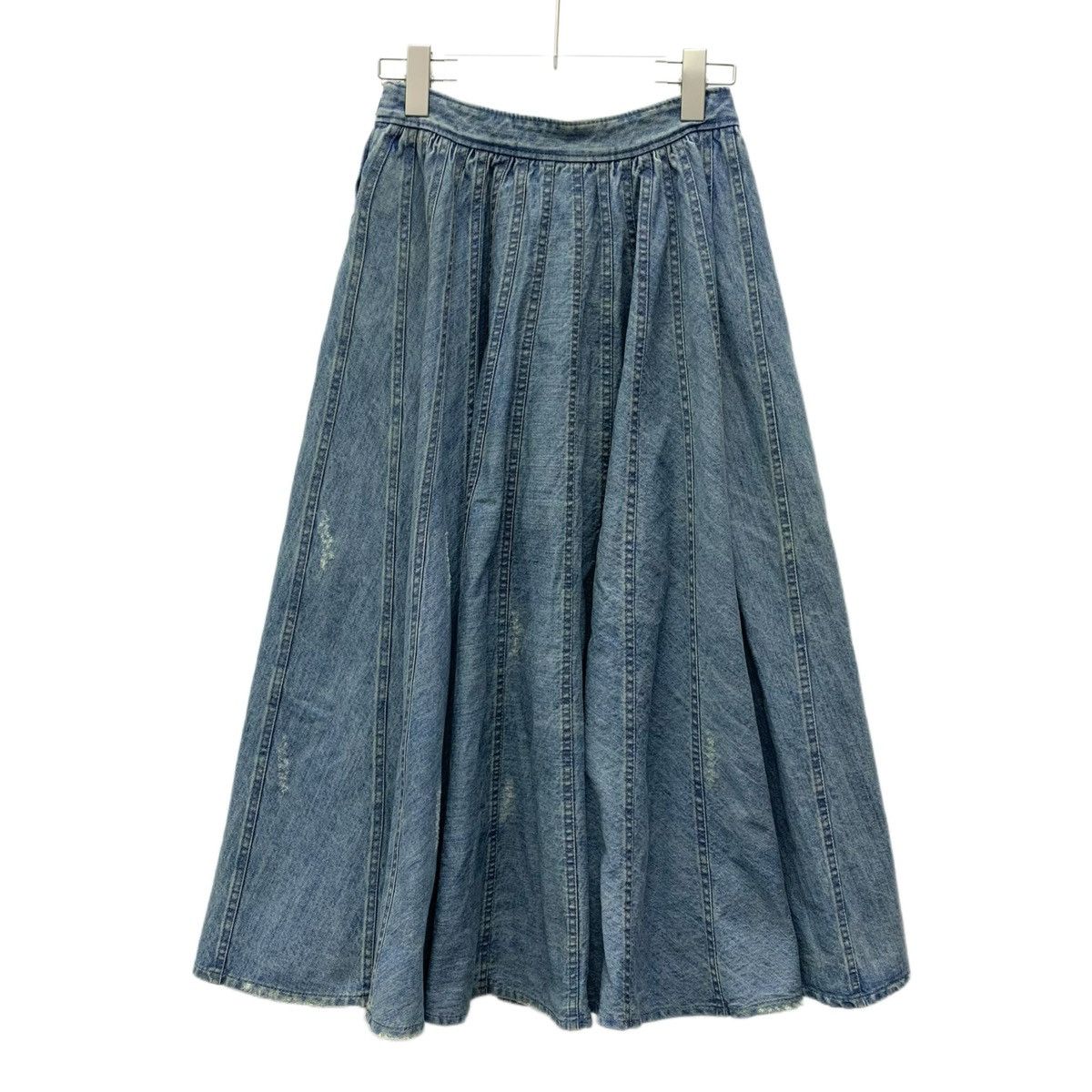 Miu Miu MiuMiu Blue Distressed Hole Denim Pleated Long Skirt K26WX Size 27" / US 4 / IT 40 - 2 Thumbnail