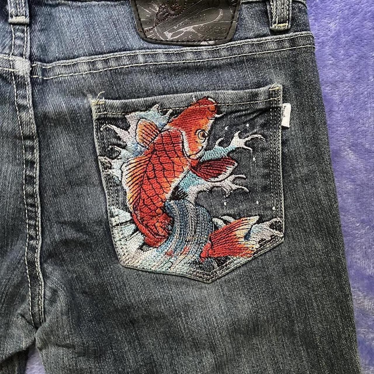 Ed Hardy × Vintage Ed Hardy Koi Fish Embroidered Jeans Size 31" - 5 Thumbnail