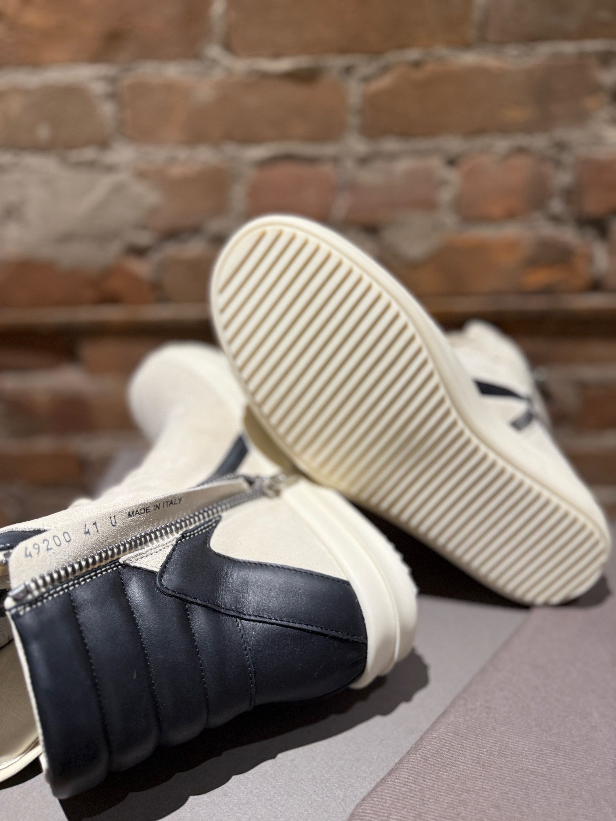 Rick Owens Rick Owens Geobasket Sneakers – White/Black Suede Leather Size US 8 / EU 41 - 13 Thumbnail