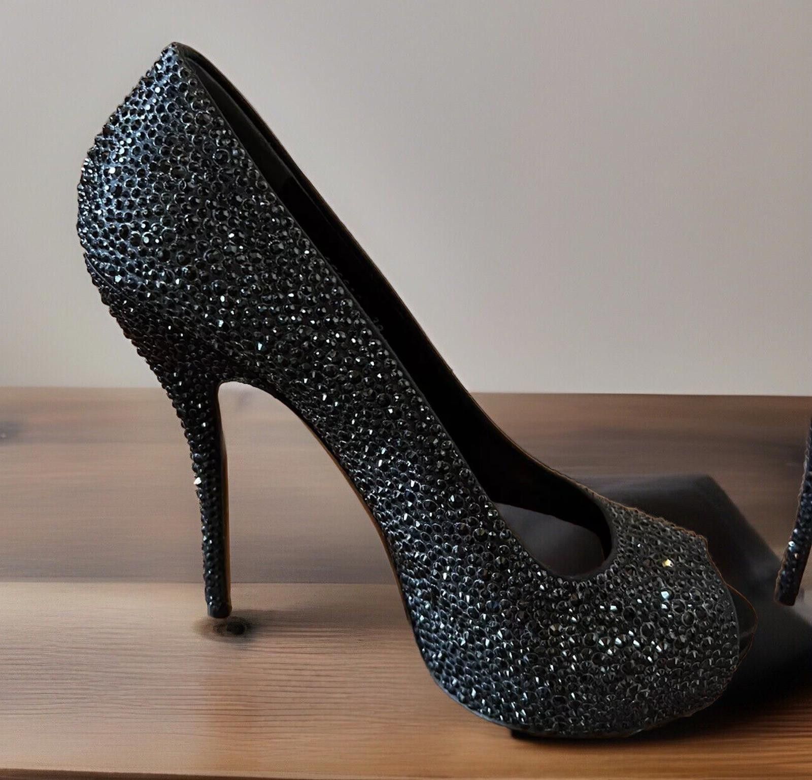 Gucci GUCCI Size 9 Black Crystal ETOILE SOFIA Open Toe Heels Pumps Size US 9 / IT 39 - 11 Thumbnail
