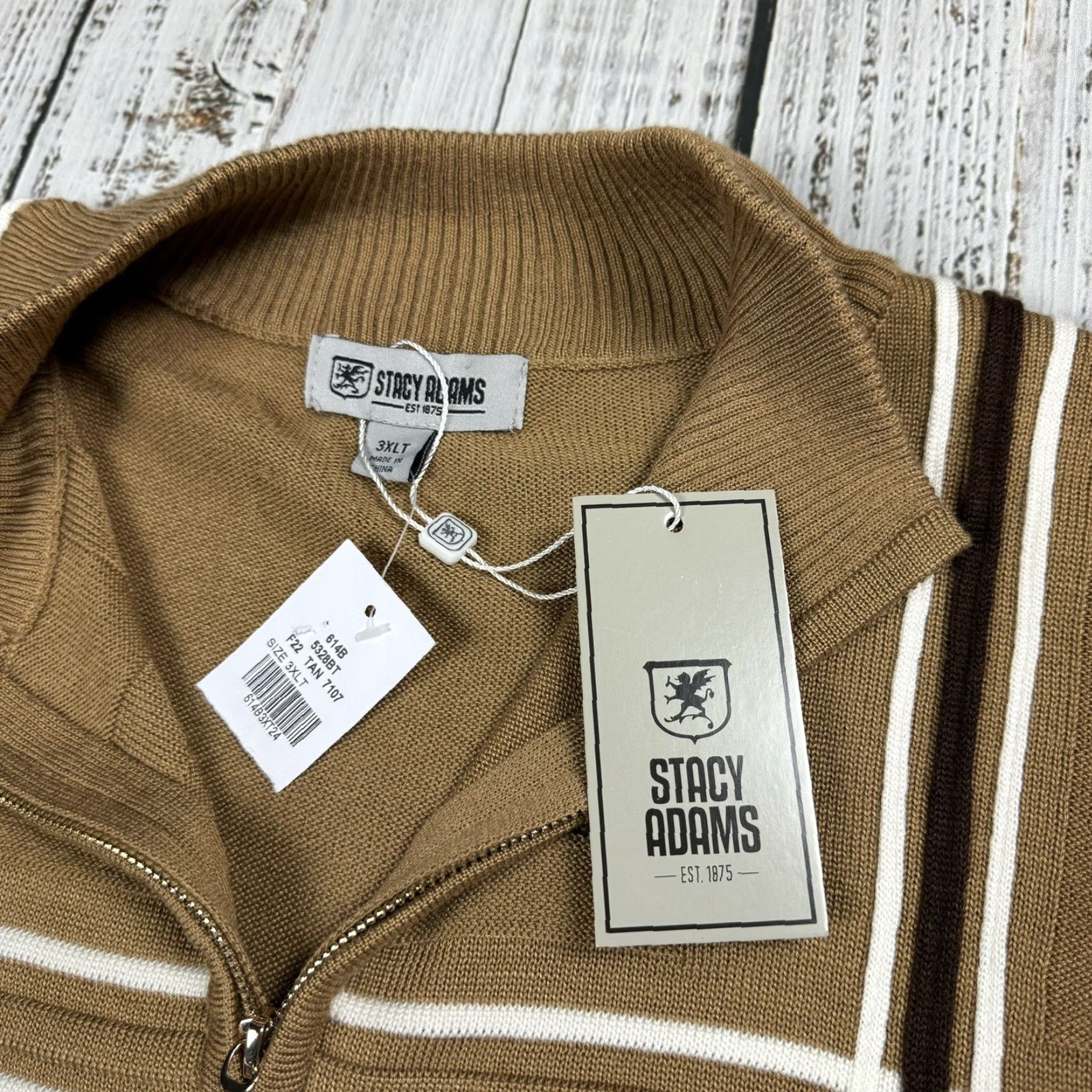 Stacy Adams Stacy Adams Designer Sweater 3XLT Big & Tall Adult Beige Knit 1/4 Zip Plaid Mens Size US XXL / EU 58 / 5 - 3 Thumbnail