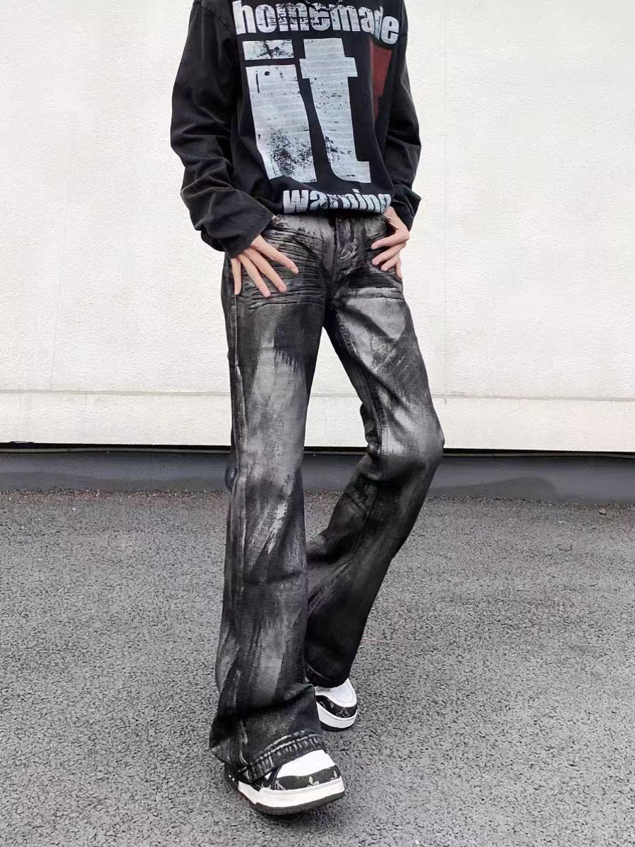 Vintage High street vintage batik dirty wash graffiti baggy jeans Size US 30 / EU 46 - 4 Thumbnail