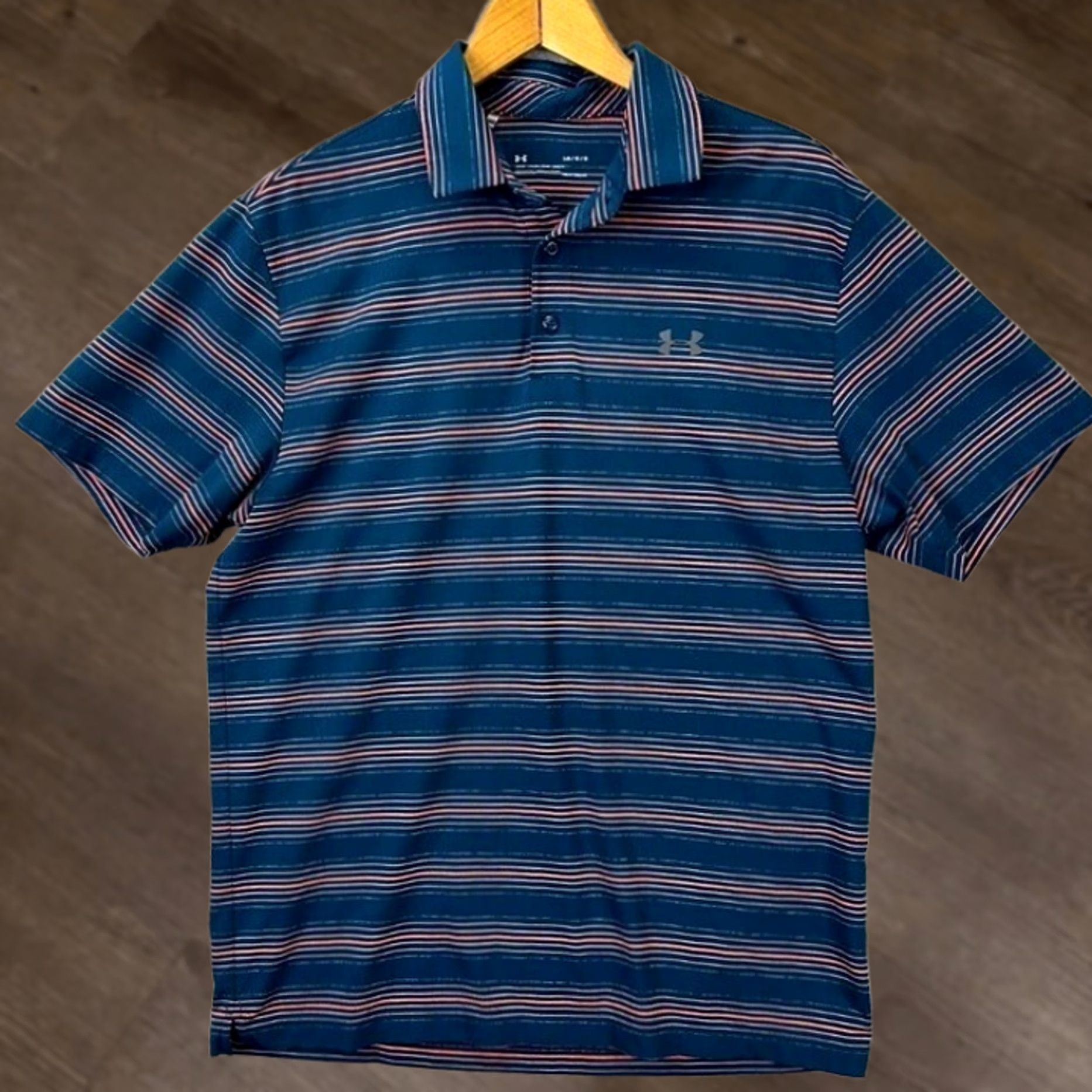 Under Armour Under Armour HeatGear Polo Shirt Mens Large Blue Balanced Stripes Golf Rugby Shirt Size US L / EU 52-54 / 3 - 1 Thumbnail