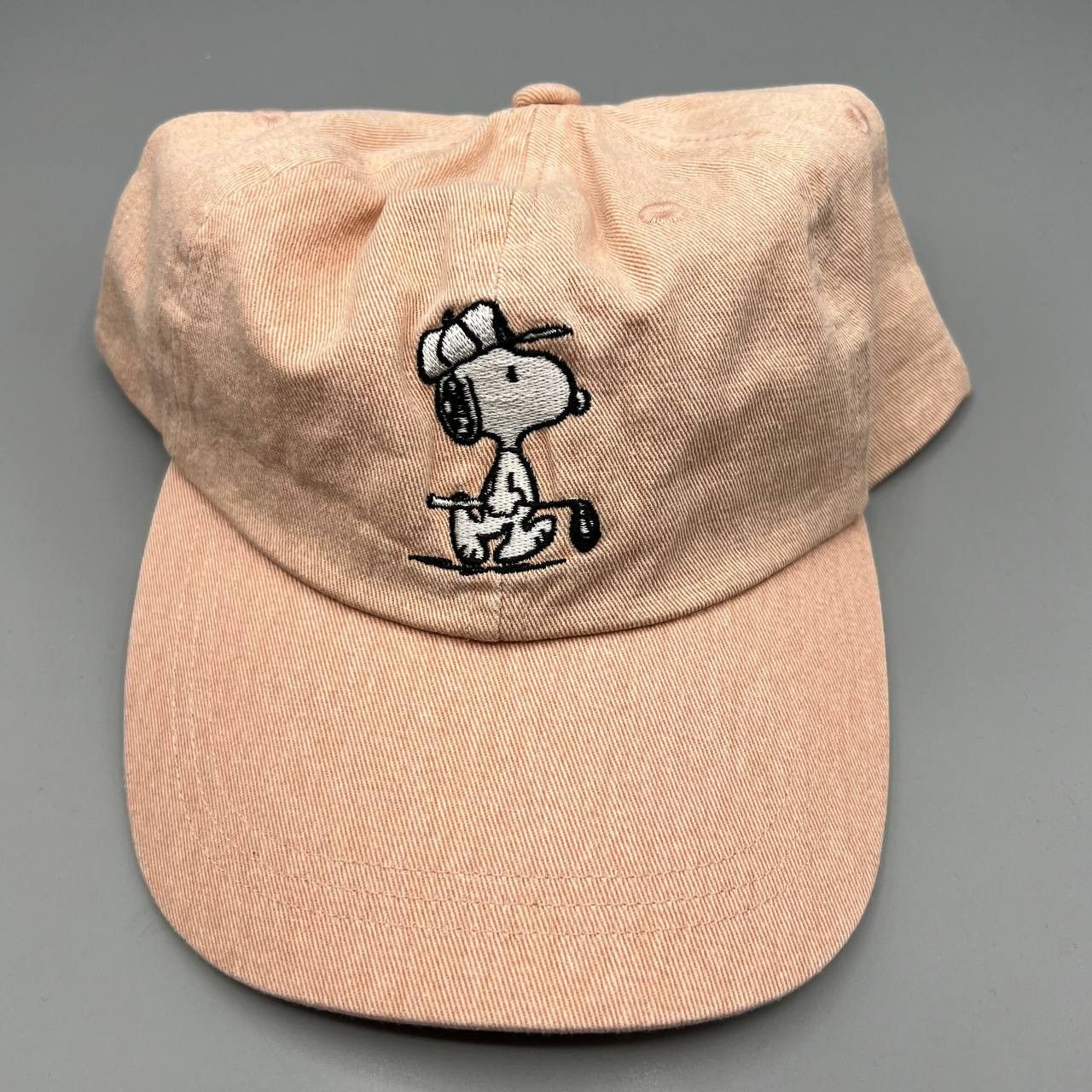 Peanuts Snoopy Hat Men Peach Golf Peanuts Washed Strap Back Cap New Size ONE SIZE - 1 Thumbnail