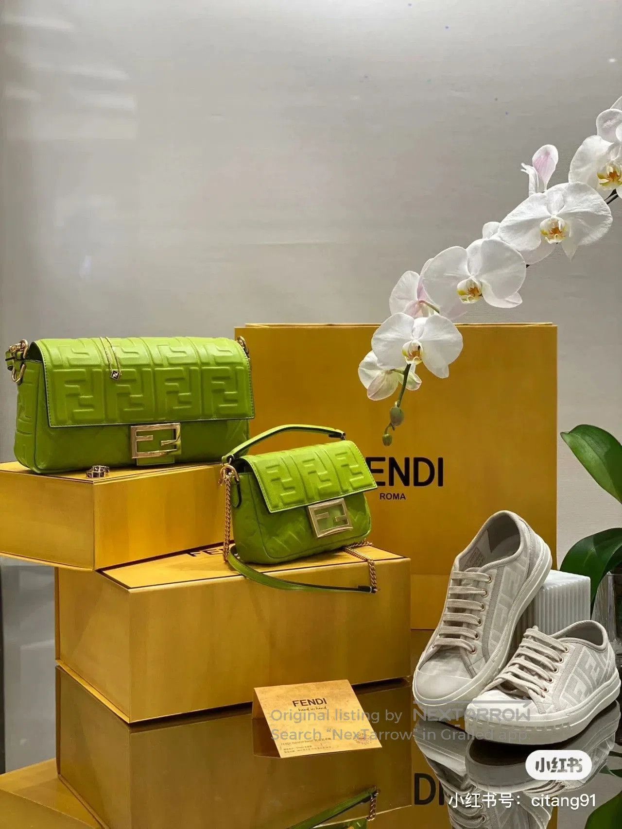 Fendi Fendi Medium Baguette Embossed FF Green. Size ONE SIZE - 6 Thumbnail