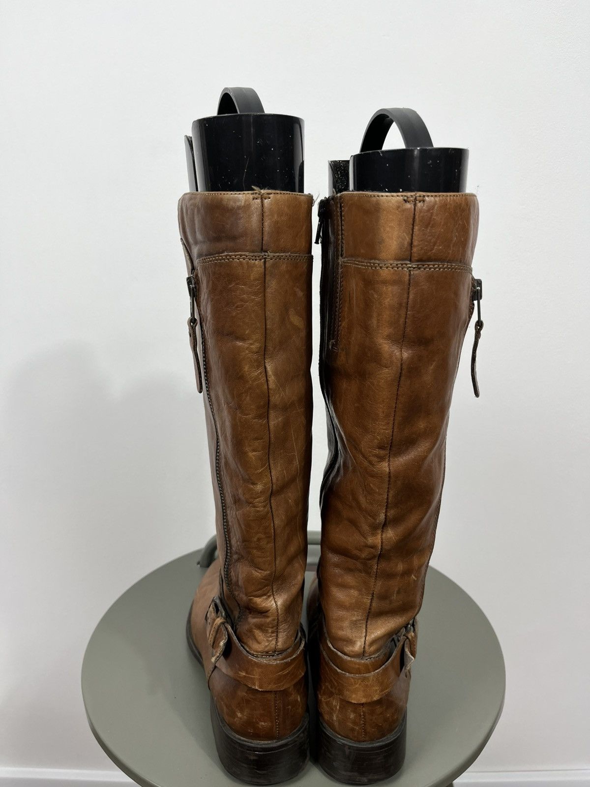 Leather Vintage Brown Leather Knee High Boots Side Zip Buckle EU 41 Size US 10 / IT 40 - 6 Thumbnail