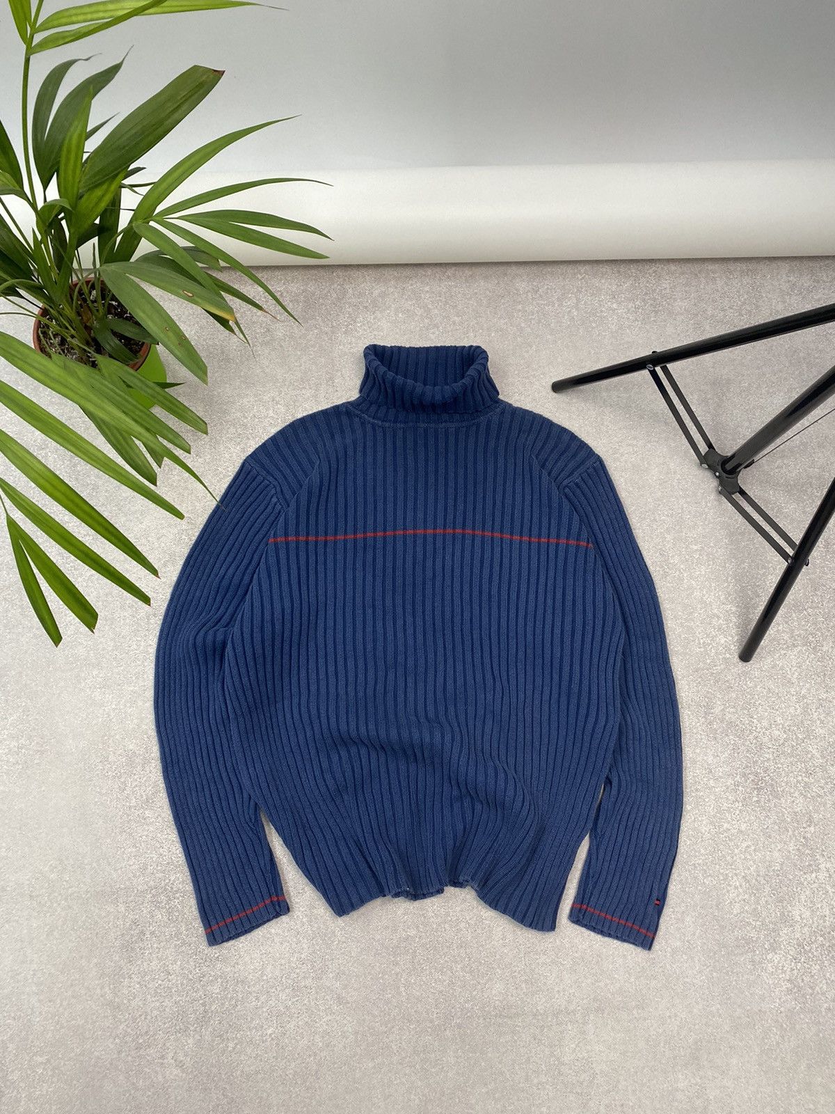 Pre-owned Tommy Hilfiger X Vintage Tommy Hilfiger Y2k Distressed Stripped Sweater In Faded Blue