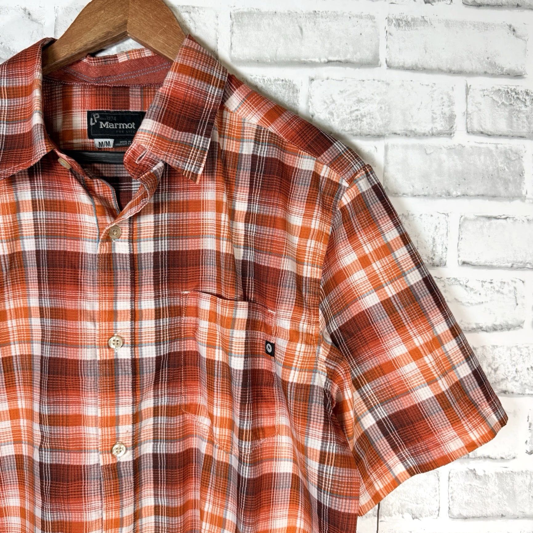 Marmot Marmot Shirt Orange Plaid Short Sleeve Button-Down Mens Size M Size US M / EU 48-50 / 2 - 2 Thumbnail