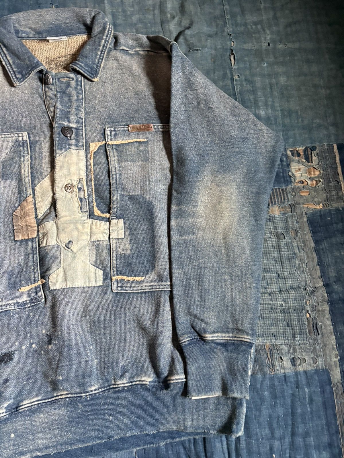 Kapital KAPITAL BORO patchwork damage weathering Indigo sweat shirt Size US M / EU 48-50 / 2 - 6 Thumbnail