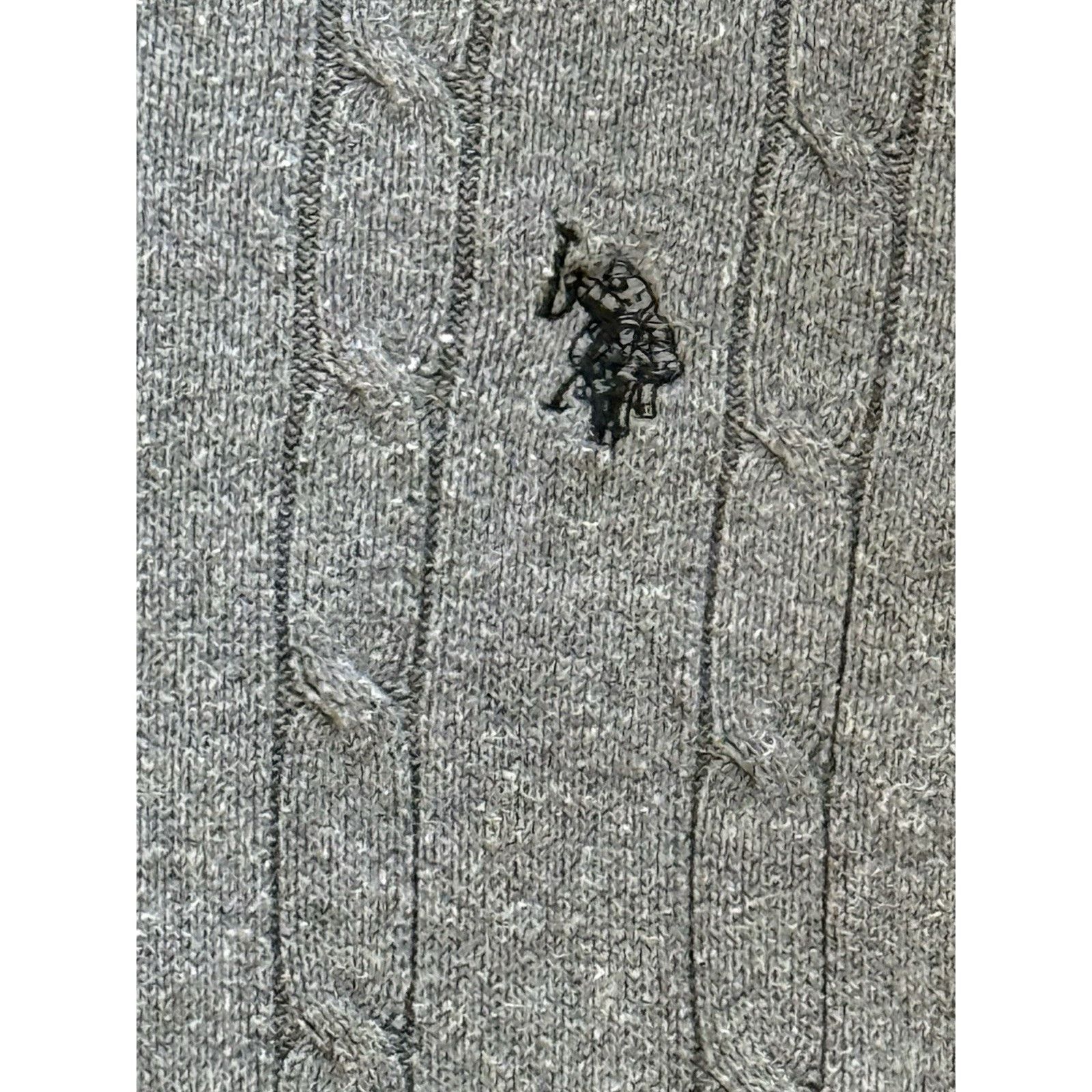 U.S. Polo Assn. US Polo Association Sweater Gray Cable Knit Dark Academia Size US XL / EU 56 / 4 - 4 Thumbnail