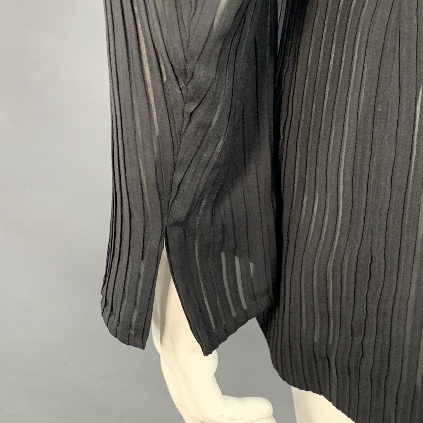 Akris AKRIS Black Polyester Textured Stripe Notch Lapel Blazer Size L / US 10 / IT 46 - 4 Thumbnail