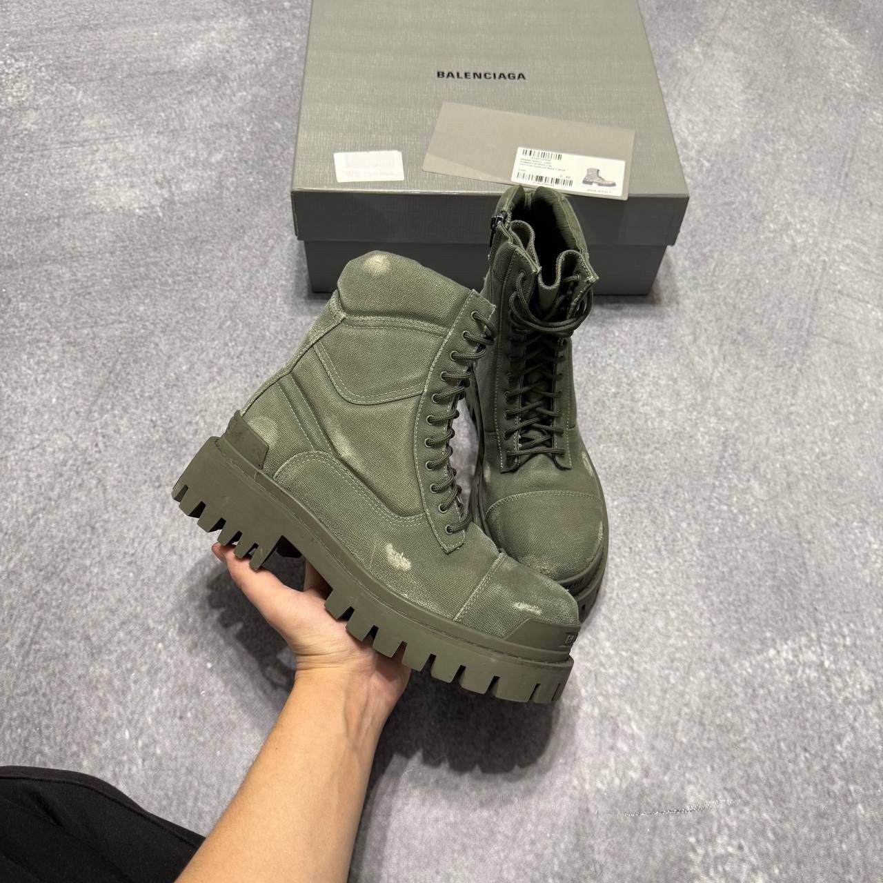 Balenciaga Balenciaga green strike boots canvas | Grailed