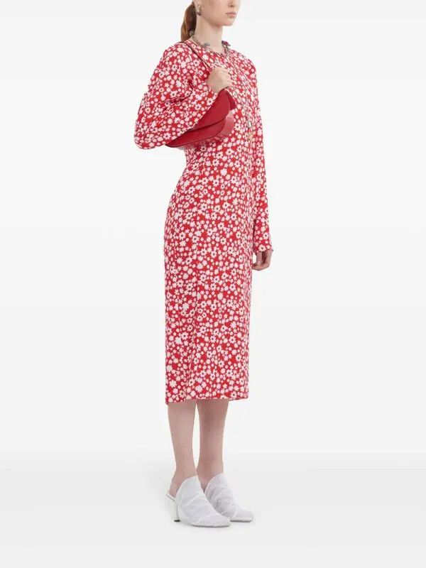 Marni o1w1db10426 Floral Midi Dress in Red Size XL / US 12-14 / IT 48-50 - 2 Thumbnail