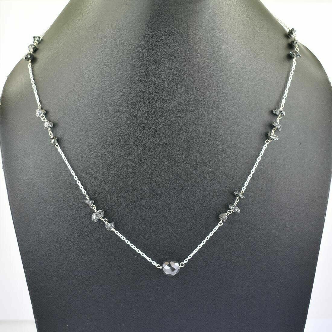 Handmade Hand Made Sterling Chain Necklace with Black Diamond Beads Size ONE SIZE - 2 Thumbnail