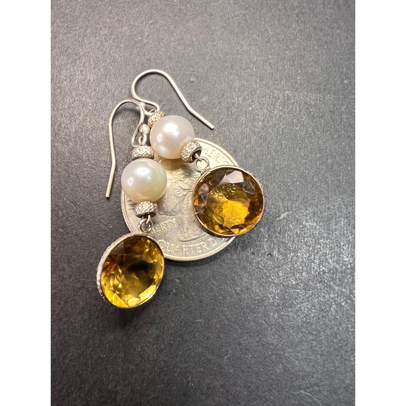 Other Citrine and pearl sterling silver dangle earrings Size ONE SIZE - 5 Thumbnail