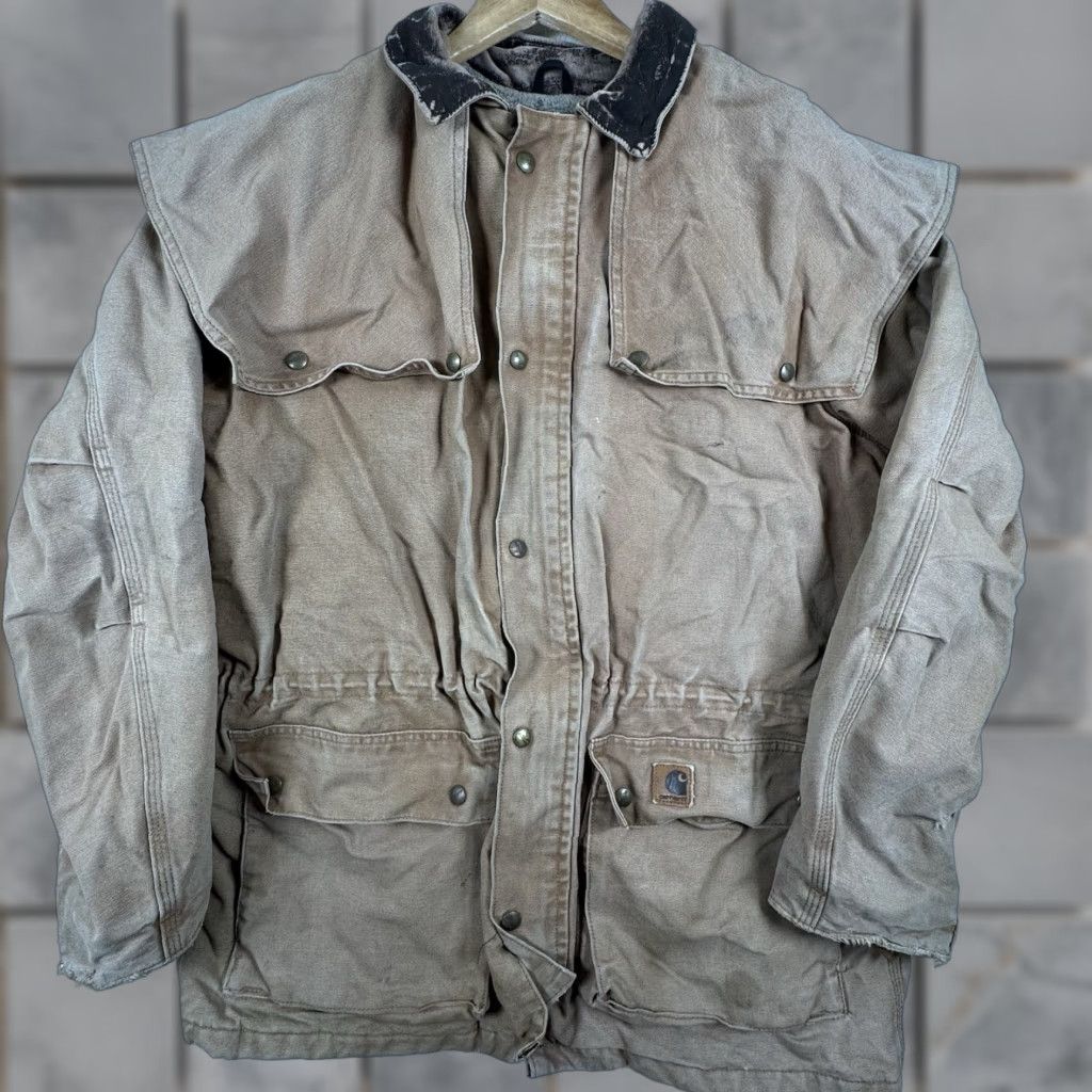 Carhartt VINTAGE Carhartt Ranch Hand Cattle Roper Coat Men's L Workwear Canvas Tan Grunge 90s Distressed Pocket Sherpa Lining Size US L / EU 52-54 / 3 - 1 Thumbnail