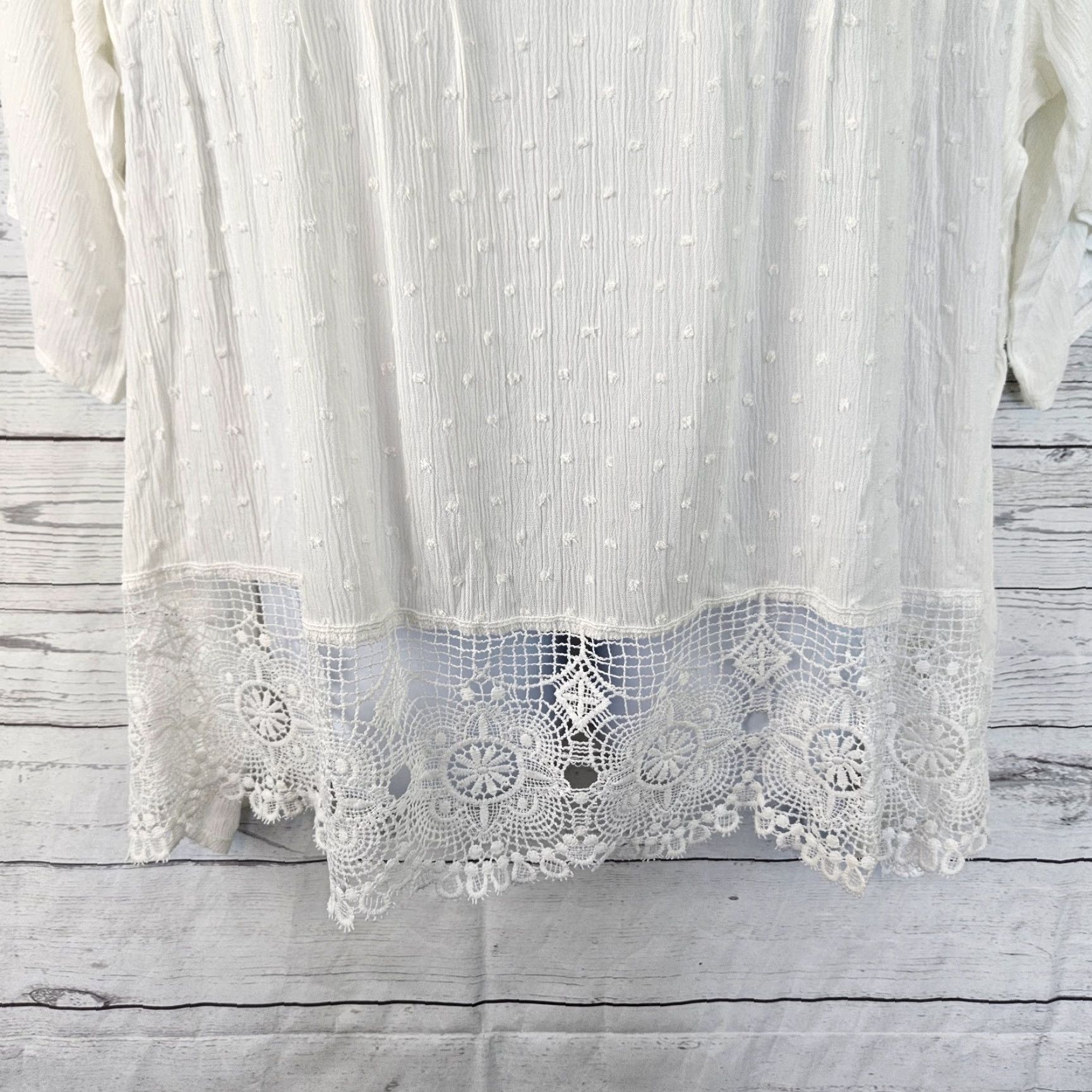 Vintage Liv Los Angeles Womens Top Sz 3X Cream Swiss Dot Crochet Hem 3/4 Sleeve Blouse Womens Size XXL / US 16-18 / IT 52-54 - 3 Thumbnail