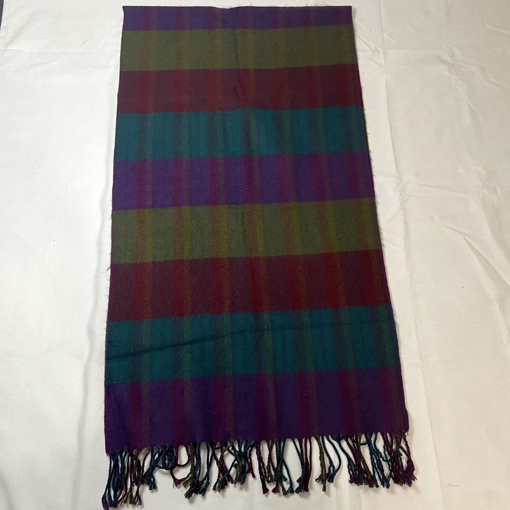 Oscar De La Renta VINTAGE Oscar de la Renta Studio Purple Red Green Stripe Plaid Fringe Silk Scarf Women Size ONE SIZE - 2 Thumbnail