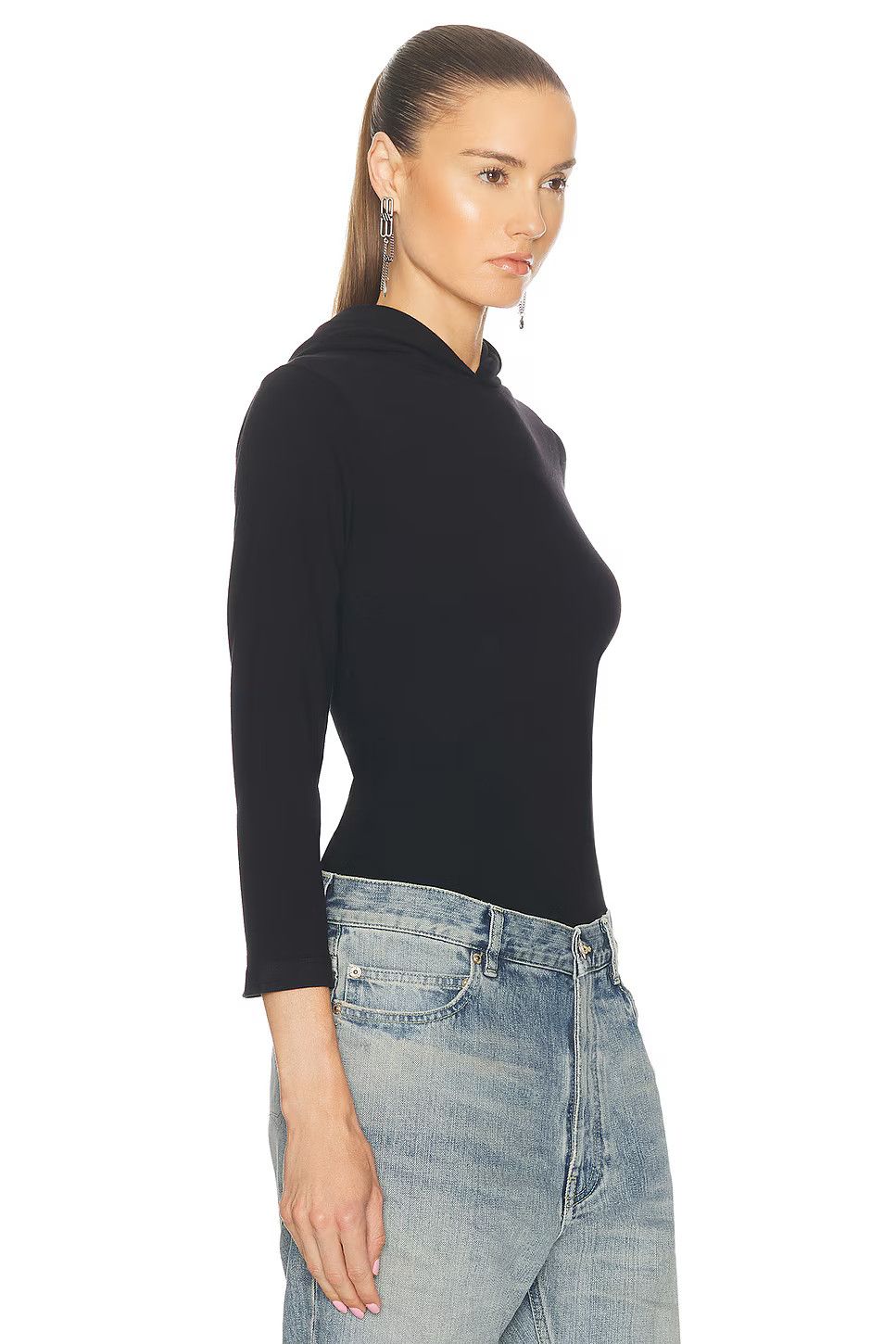 Balenciaga o1s1wg110126 Hooded Long Sleeve T-Shirt Fitted in Black Size US L / EU 52-54 / 3 - 2 Thumbnail