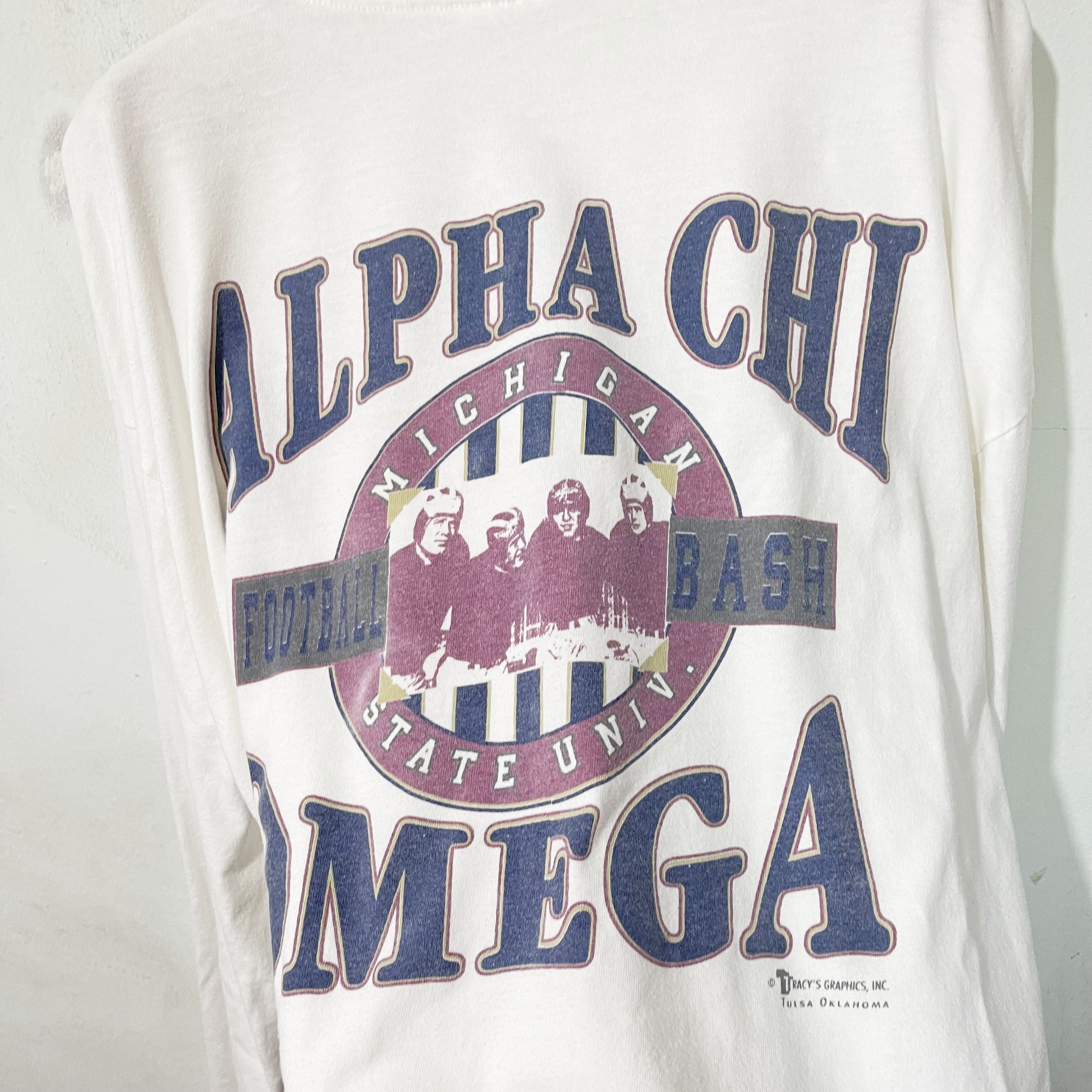 NCAA Vintage 90s Alpha Chi Omega Michigan T-Shirt Size US XL / EU 56 / 4 - 2 Thumbnail