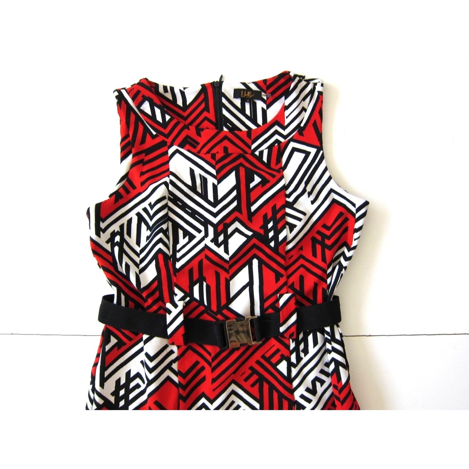 Vintage VINTAGE ILE New York Red White Black White Stretch Sleeveless Belted Sheath Dress Size 6 Size M / US 6-8 / IT 42-44 - 3 Thumbnail