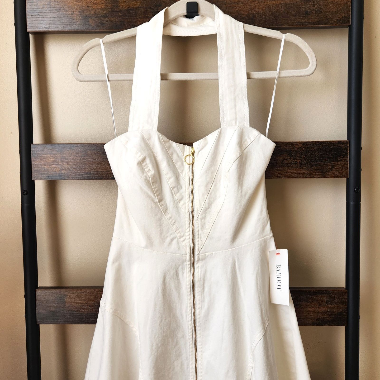 The Unbranded Brand Bardot Women Ivory Cotton Halter Midi Summer Dress Size US 2 Size XS / US 0-2 / IT 36-38 - 5 Thumbnail