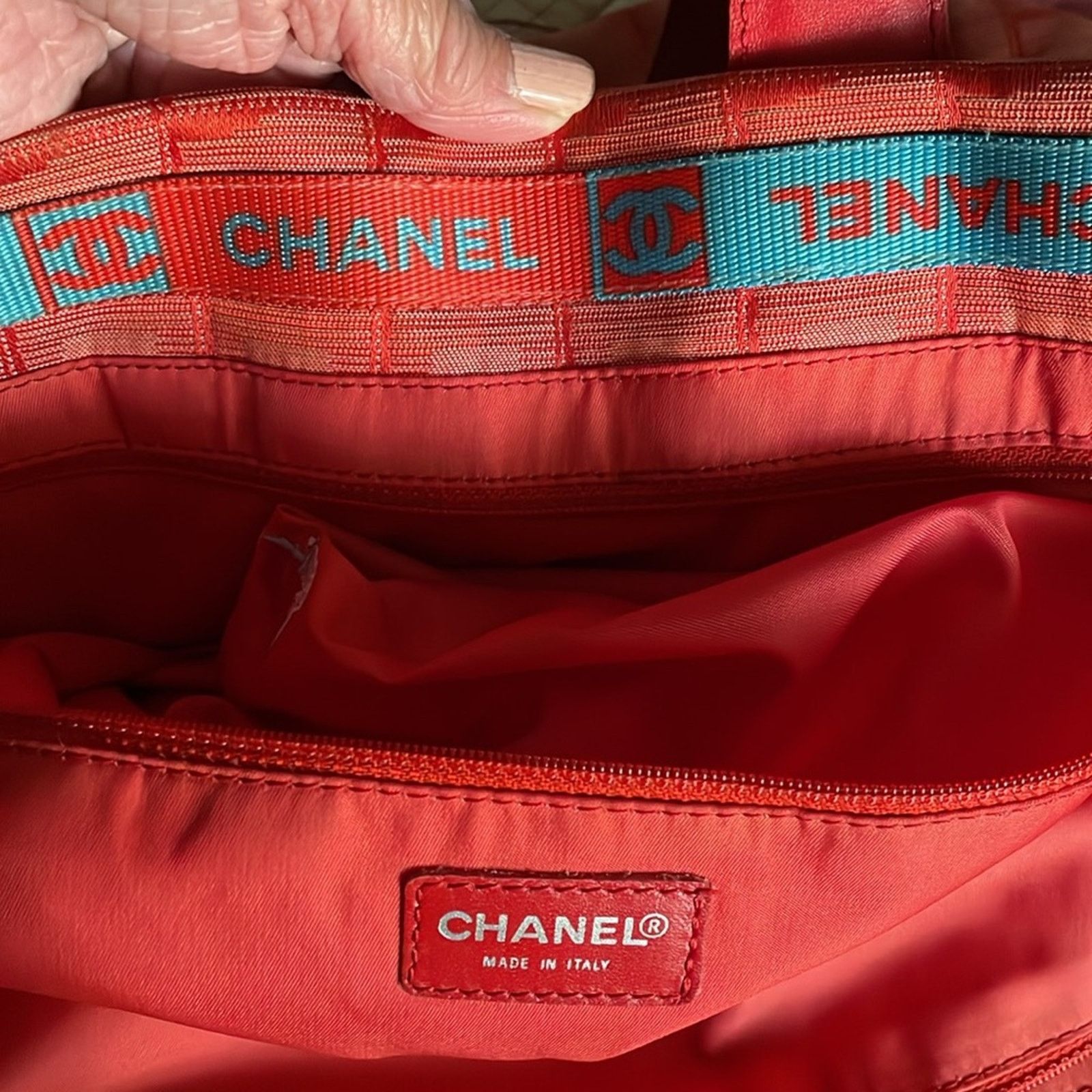 Chanel Traveline Canvas Tote Bag Orange/Red - Pre-Loved
