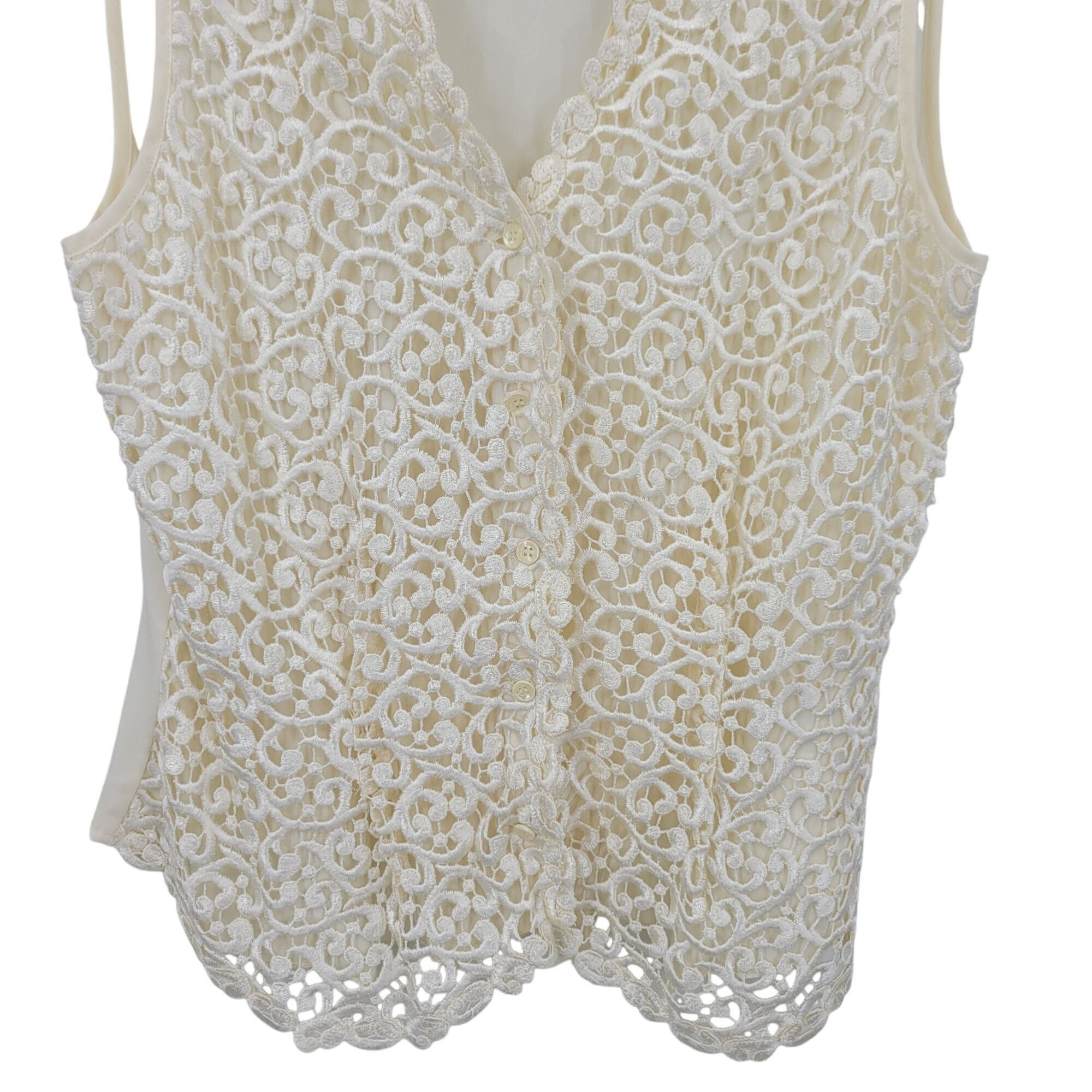 Vintage Vtg Ivory Lace Vest Sz M Button Front Sheer Tie Back Soft Gi Size M / US 6-8 / IT 42-44 - 5 Thumbnail