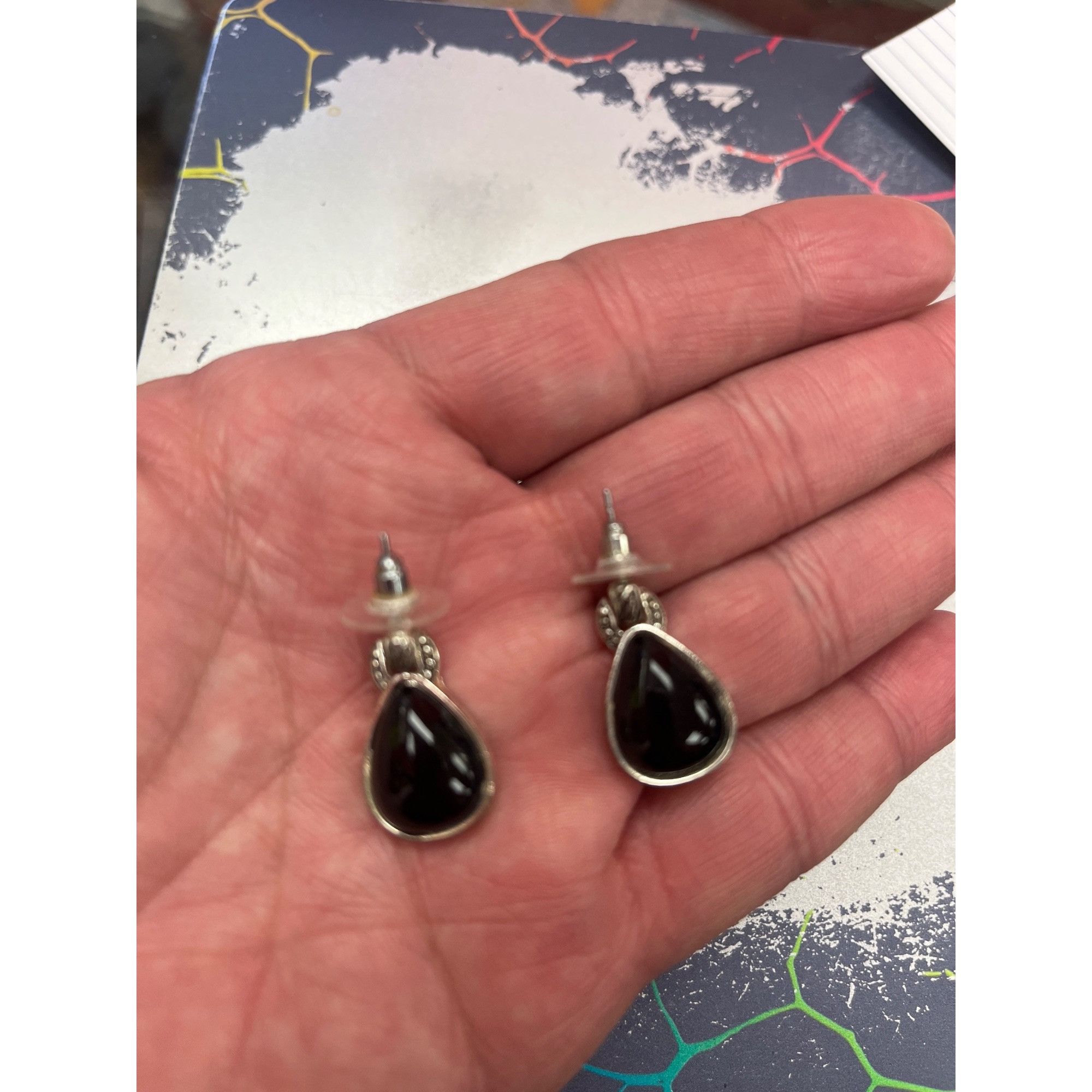 Other Napier VTG black tear drop stone dtuded earrings SKU 9848 Size ONE SIZE - 8 Thumbnail