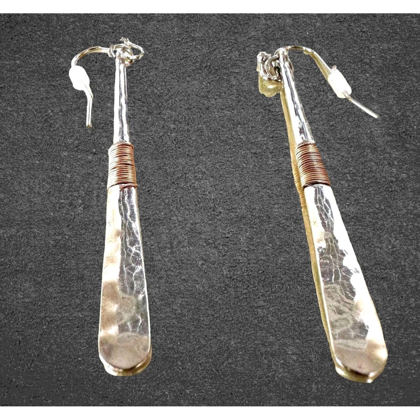 Handmade New Hammered Metal Earrings Handmade Wire Wrapped Dangle hoo Size ONE SIZE - 12 Thumbnail