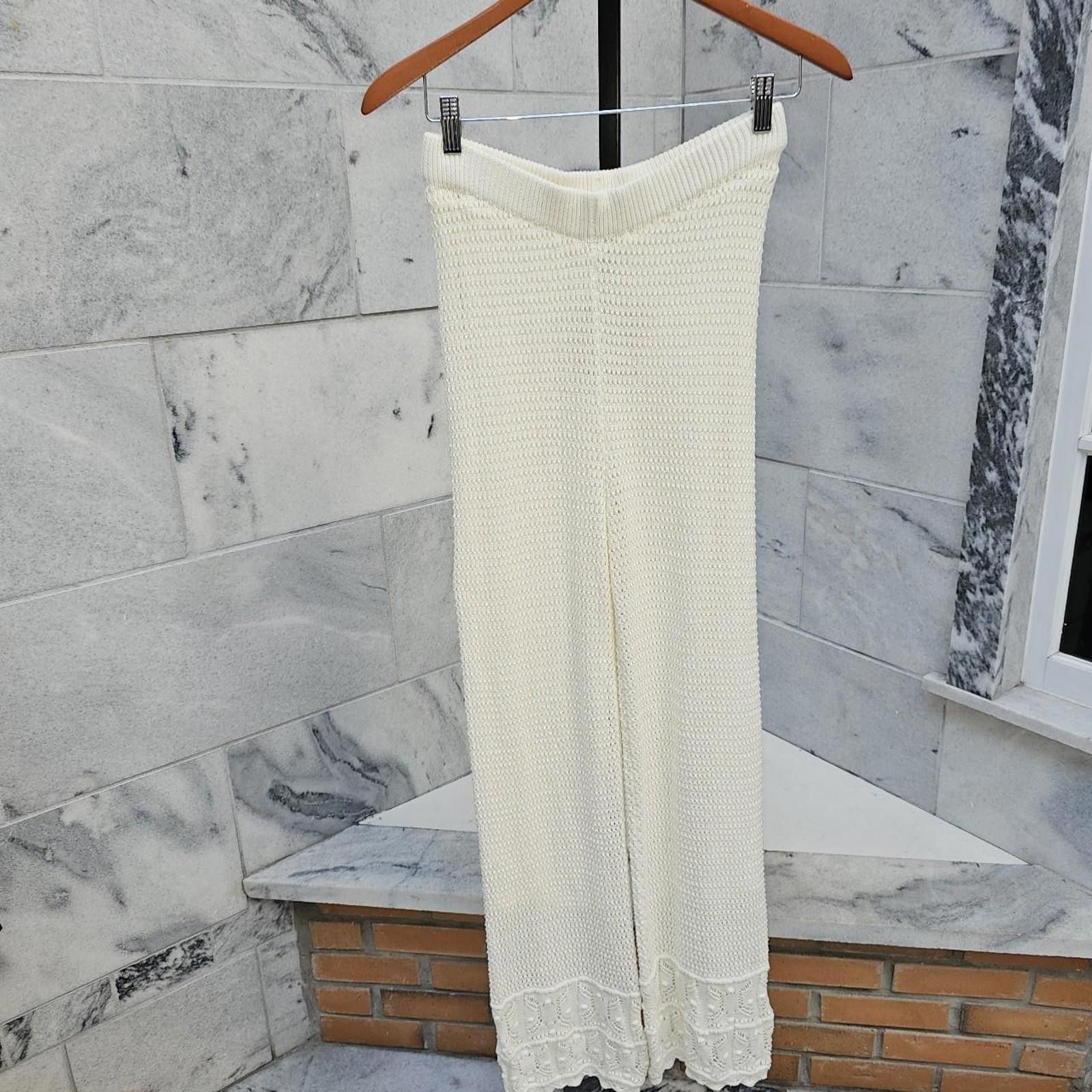 Designer Pink Rose Women's Cream Knitted Pants Size 32" / US 10 / IT 46 - 3 Thumbnail