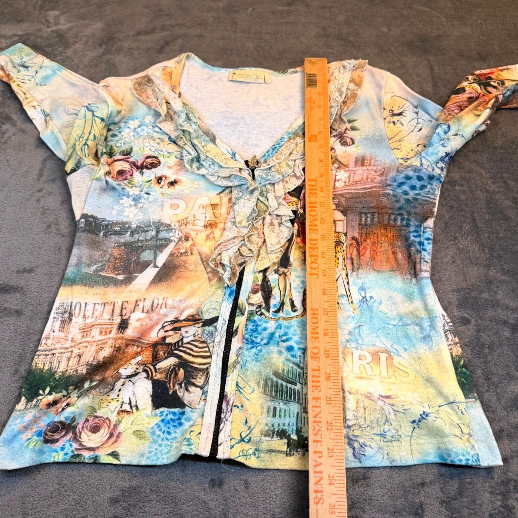 Vintage Impulse California Paris Scenic Top Womens L Cheetah Ruffle Zip Vintage Display Lace 3/4 Sleeve Size L / US 10 / IT 46 - 7 Thumbnail