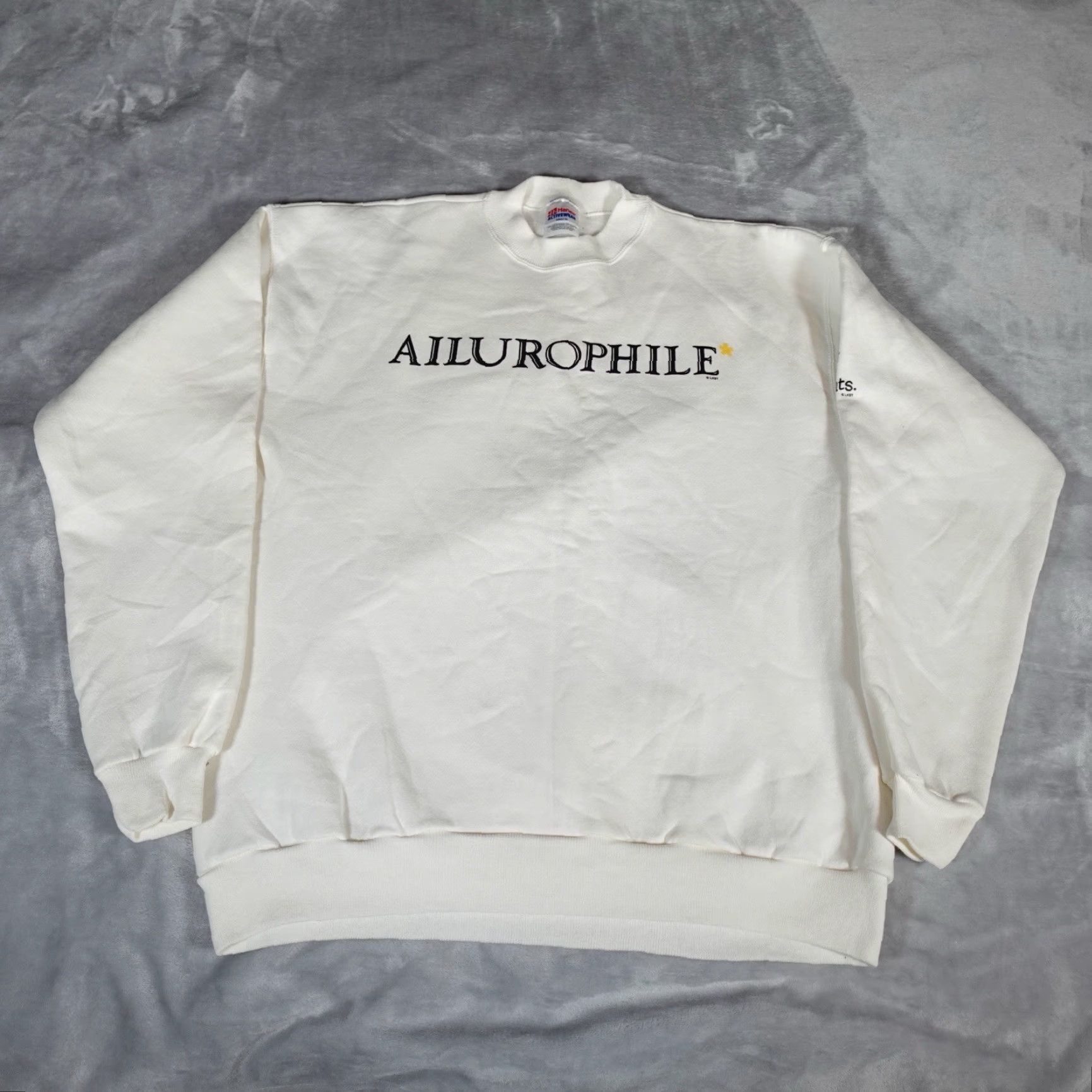 Vintage VINTAGE Sweatshirt Cat Lover Ailurophile Graphic Print Crewneck White 90s Mens XL Fits L - Pullover Knit Winter Spring Fall Size US L / EU 52-54 / 3 - 2 Thumbnail