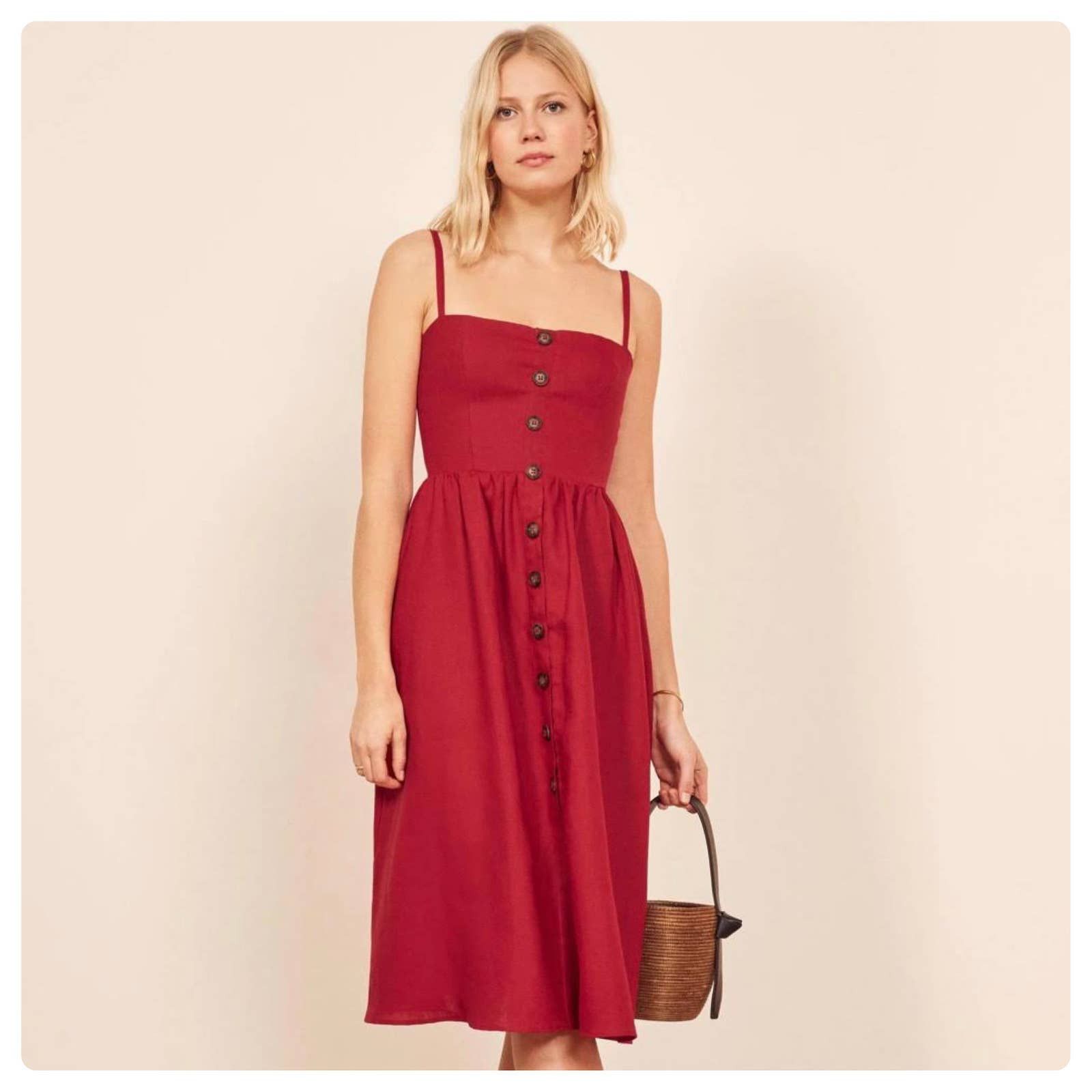 reformation tori linen dress REFORMATION White Linen Button Down TORI Smocked Sun-Dress + Pockets 20W 2X  NEW