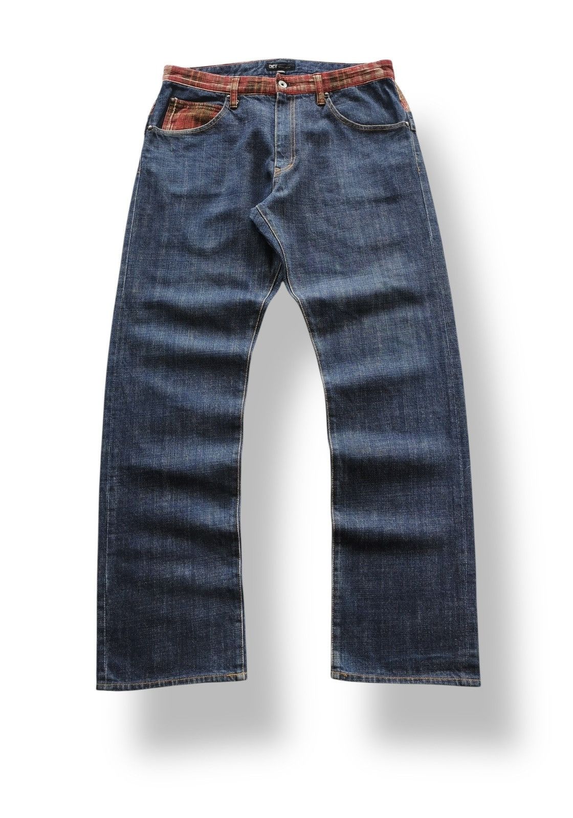 Kapital Concave Attempt Patchwork Jeans – Red Plaid Pocket Y2K Denim Size US 33 - 1 Thumbnail