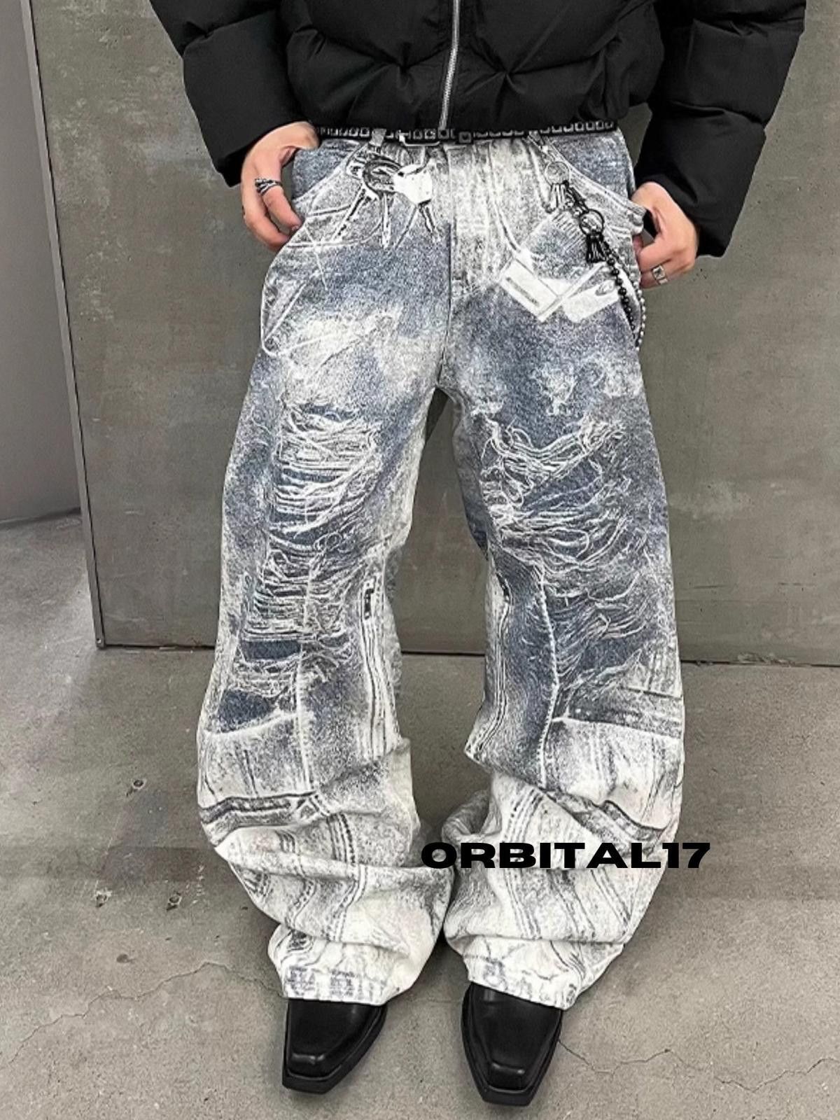 Vintage Baggy Distressed 3D Print Wide Leg Denim Jeans Size US 32 / EU 48 - 2 Thumbnail