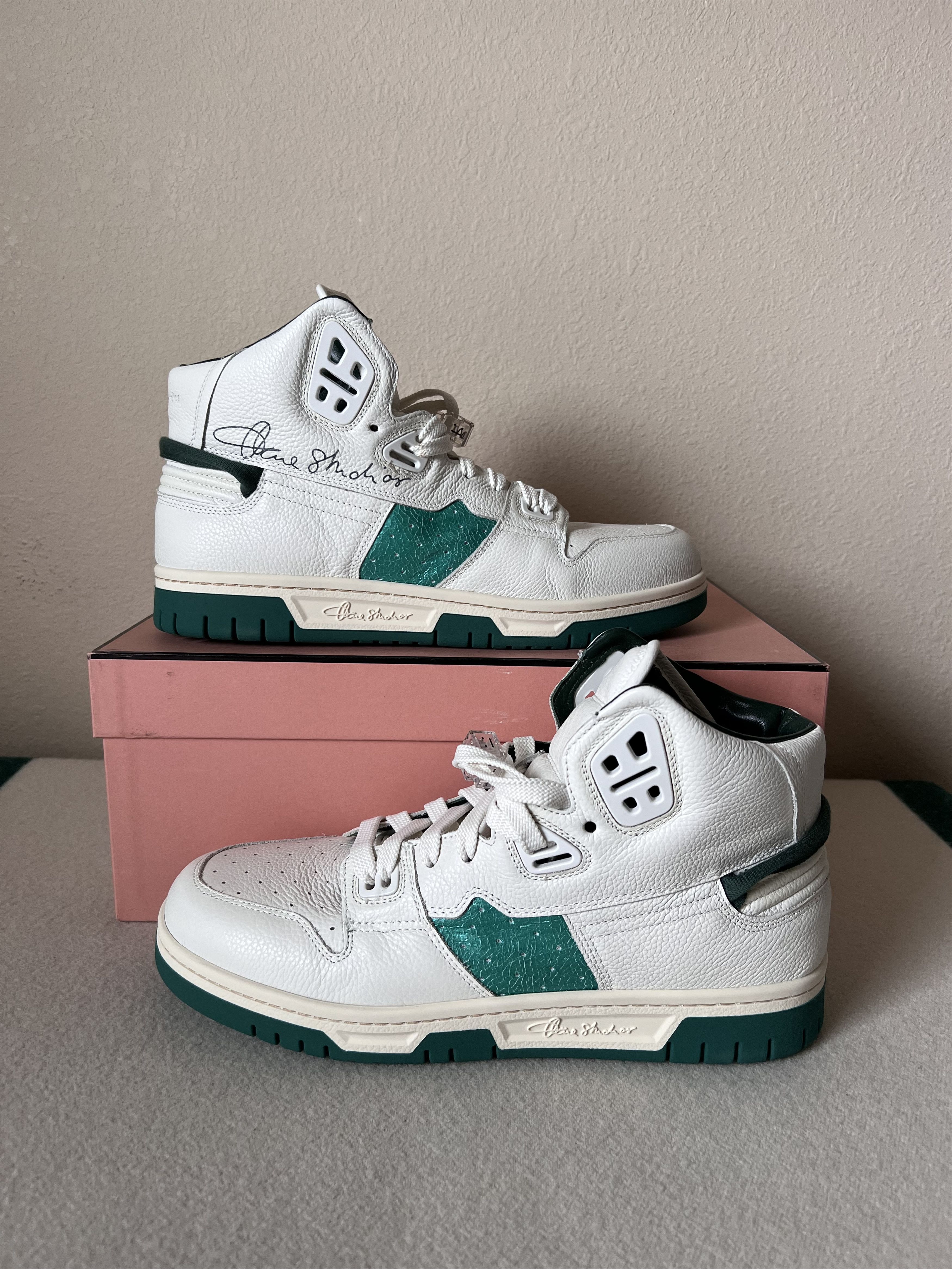 Acne Studios Acne Studios High Top Pop Sneakers in White Green Size US 11 / EU 44 - 2 Thumbnail