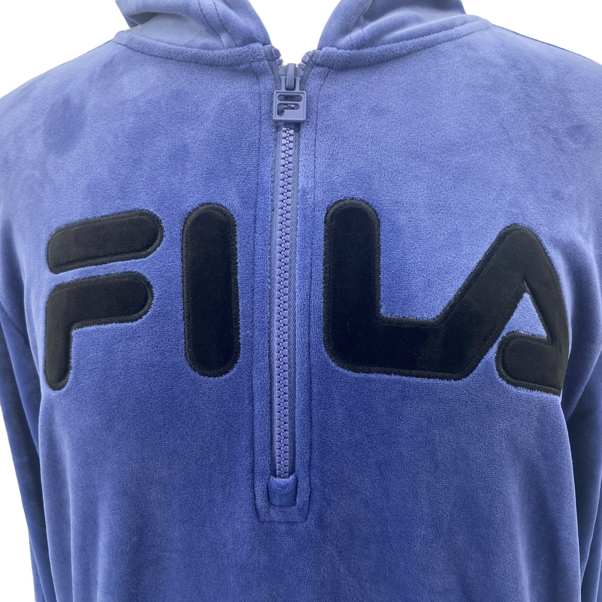 Fila FILA Womens Medium Hoodie Velour 1/4 Zip Blue Logo Hoodie Size M / US 6-8 / IT 42-44 - 2 Thumbnail